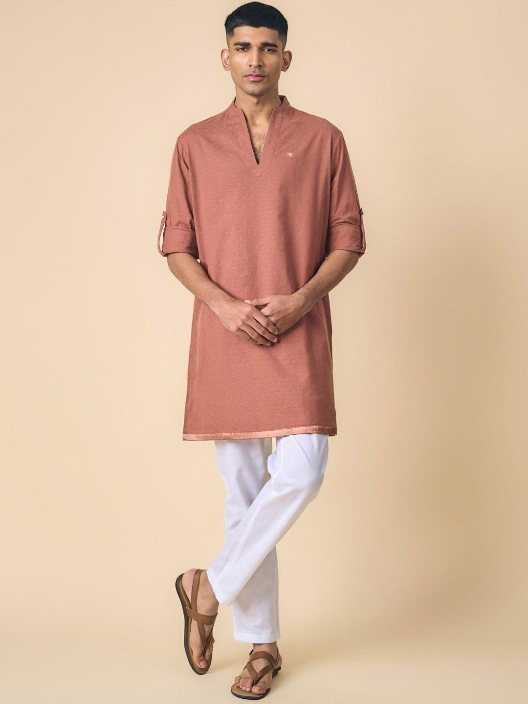 tasva-woven-design-straight-pure-cotton-kurta-with-pyjamas