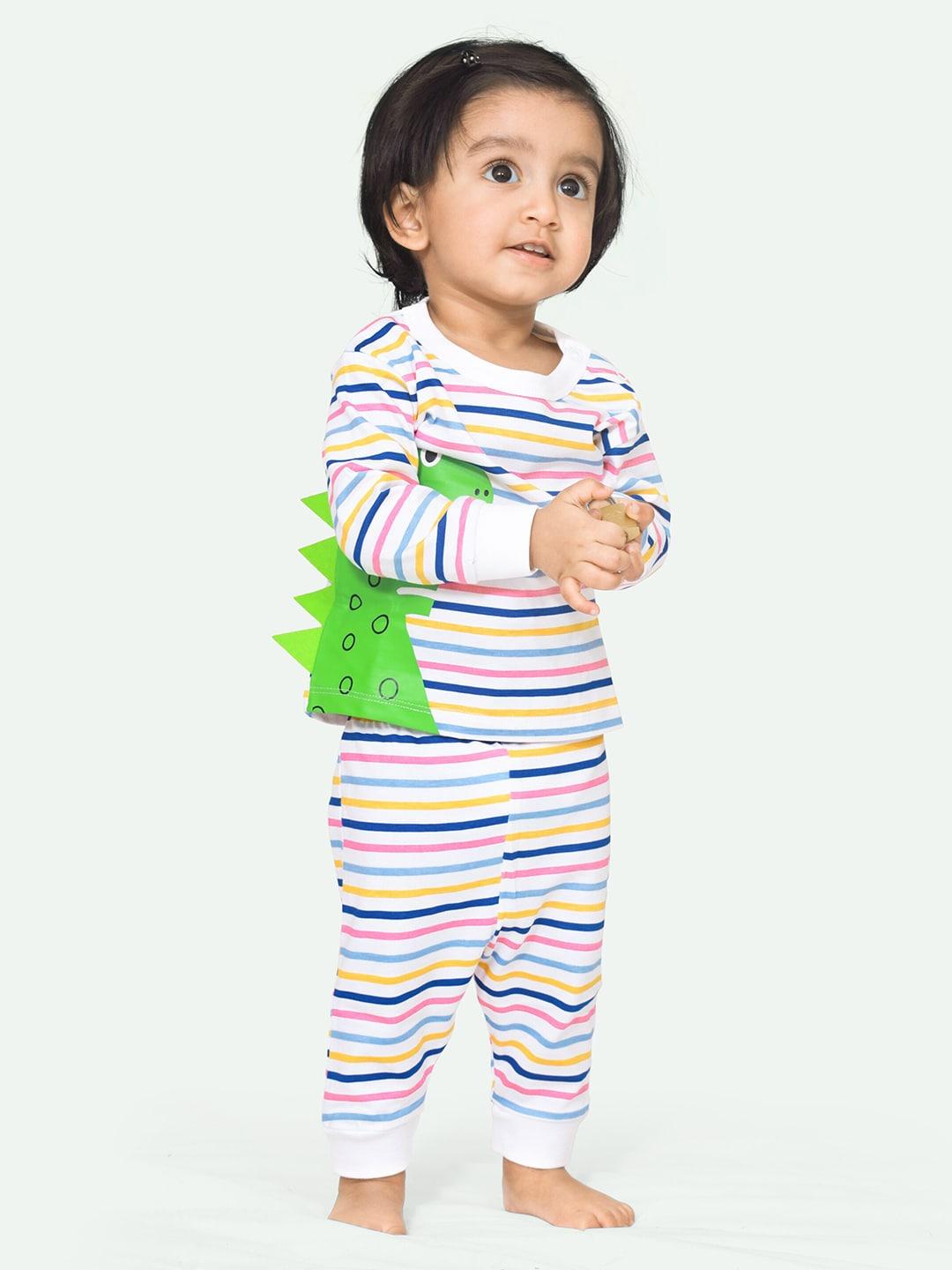 ariel Infants Striped Cotton T-shirt with Pyjamas Clothing Set