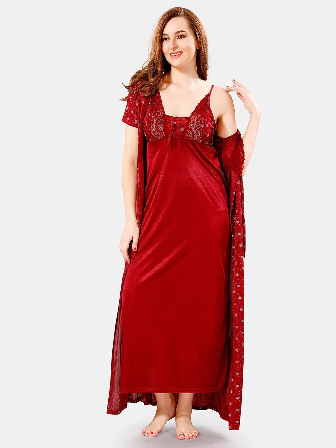 Be You V Neck Lace Satin Maxi Nightdress With Robe