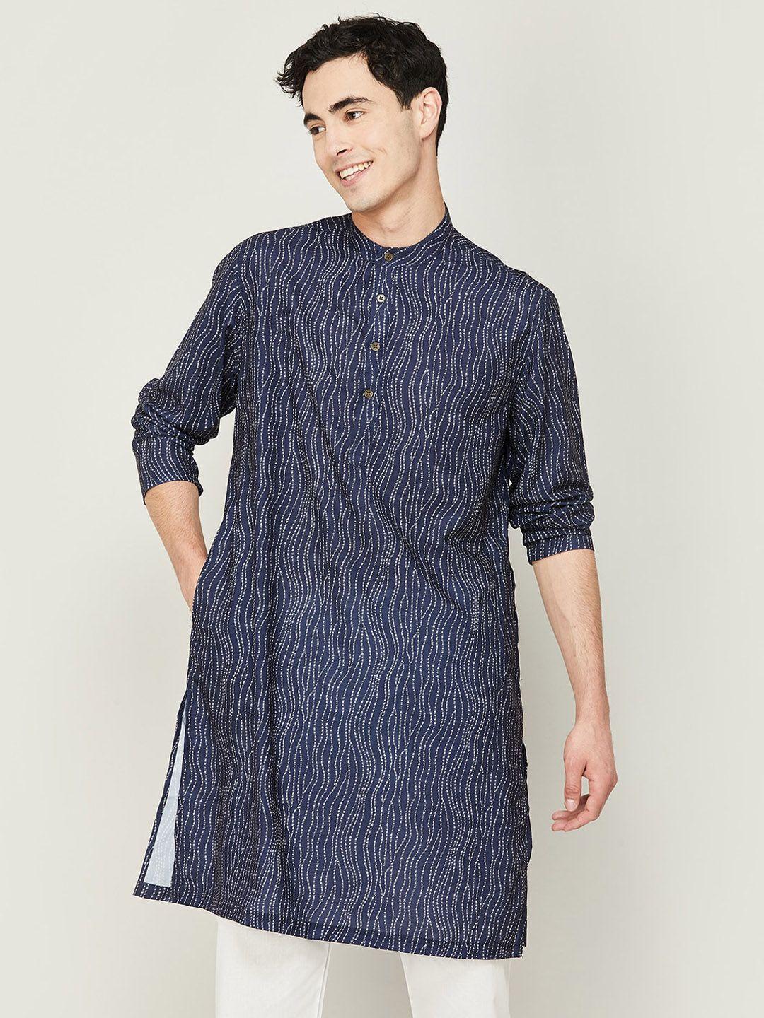 melange-by-lifestyle-mandarin-collar-abstract-printed-cotton-kurta
