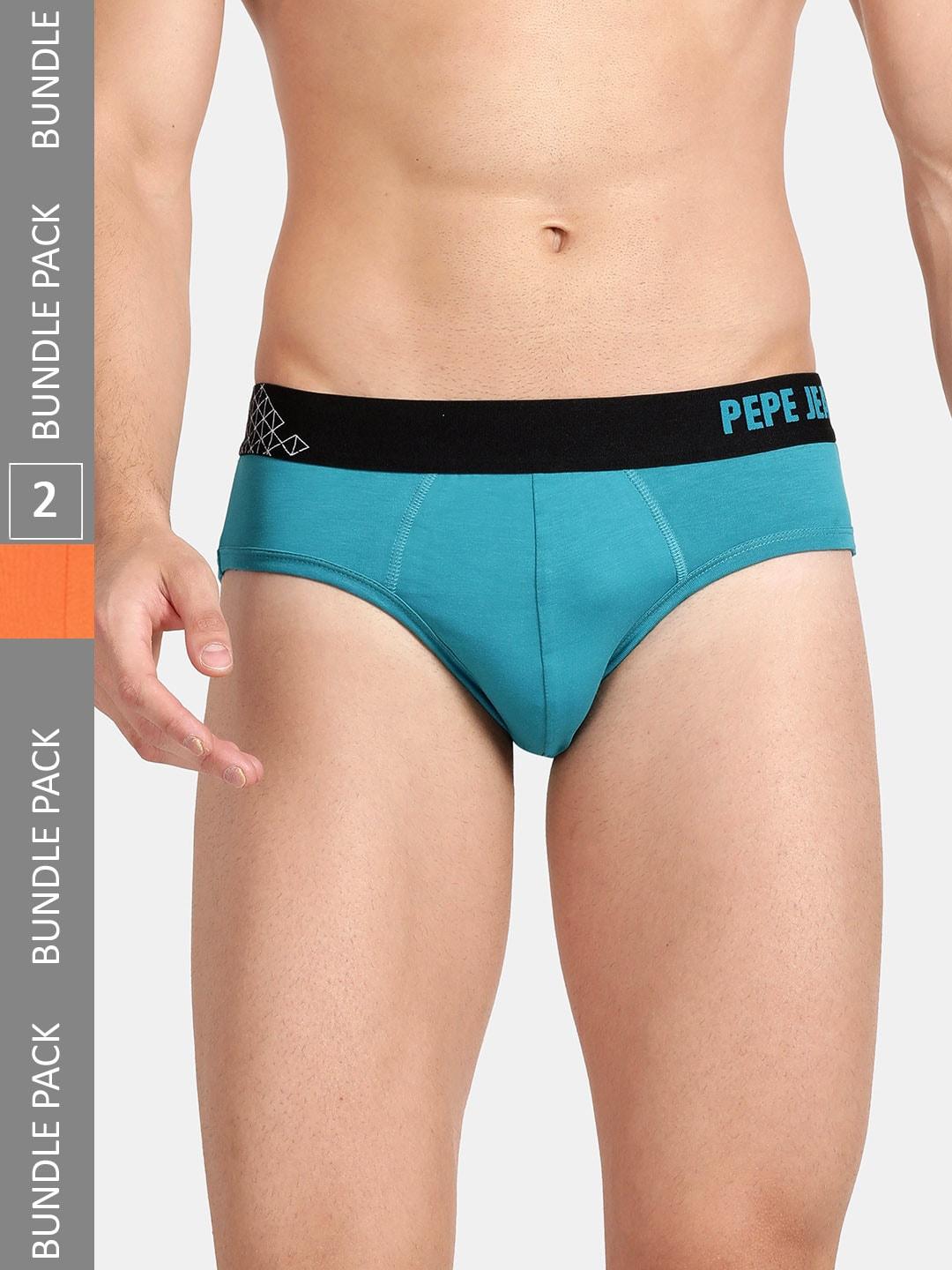 Pepe Jeans Men Pack Of 2 Mid-Rise Cotton  Basic Briefs
