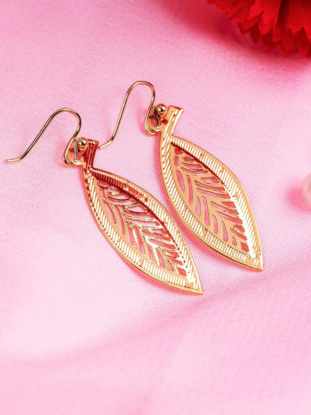 Estele Gold-Plated Leaf Shaped Drop Earrings