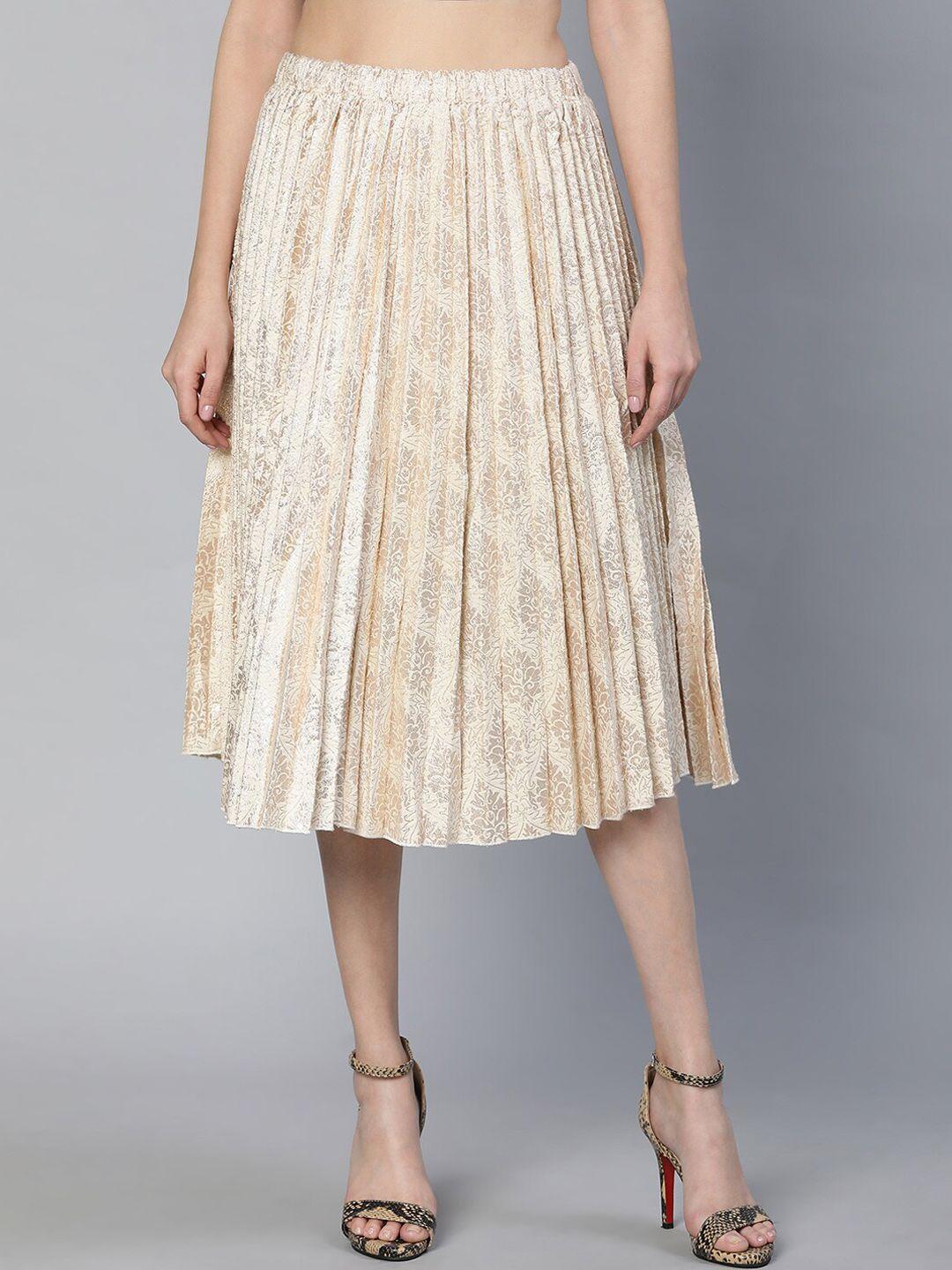 Oxolloxo Printed Pleated Above Knee Length Flared Skirt
