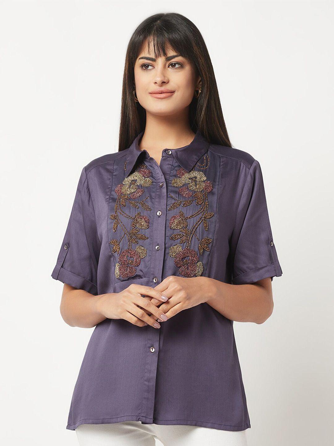HOUSE OF S Floral Printed Embellished Casual Shirt
