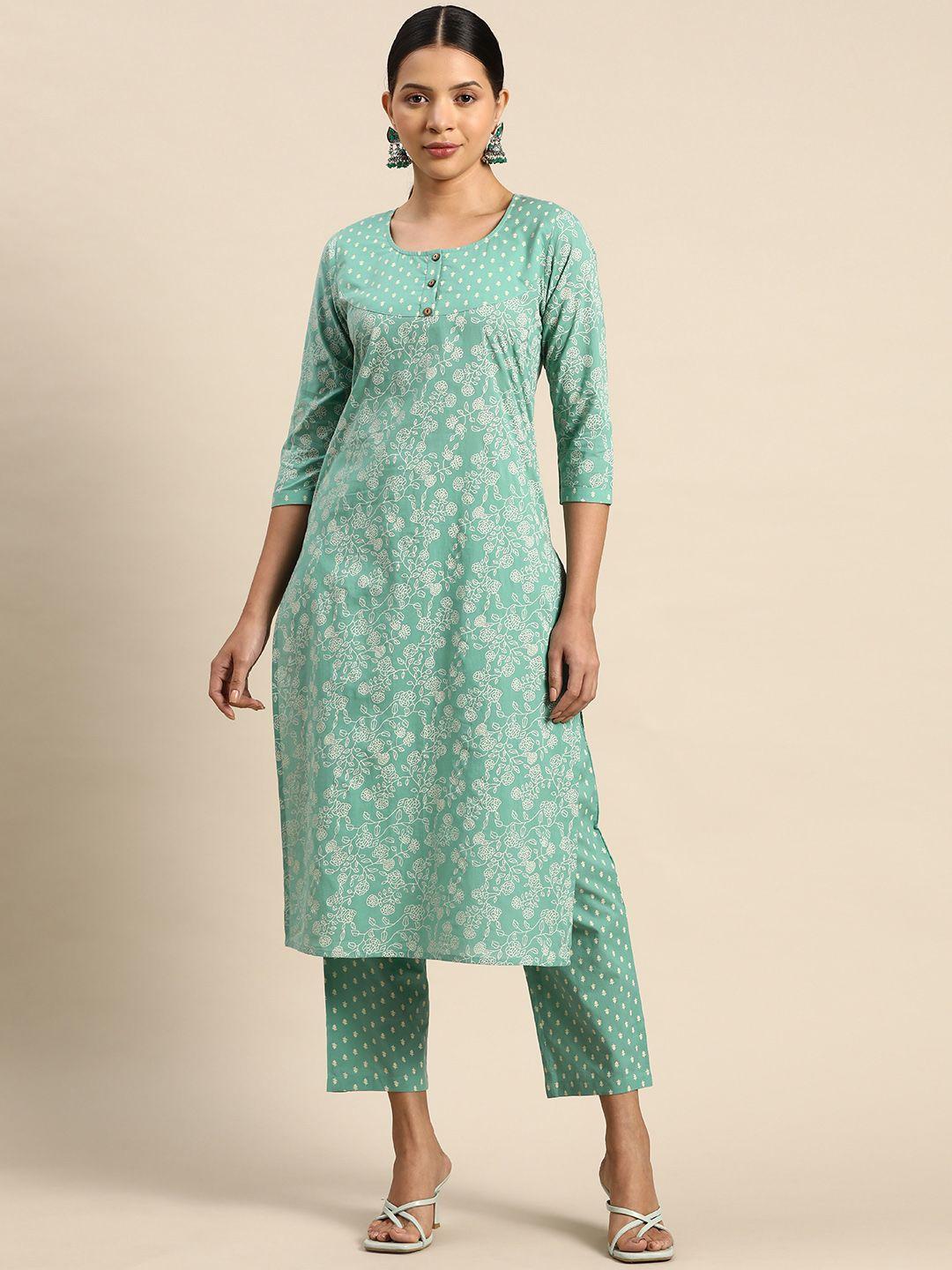 anayna Floral Printed Regular Pure Cotton Kurta with Trousers