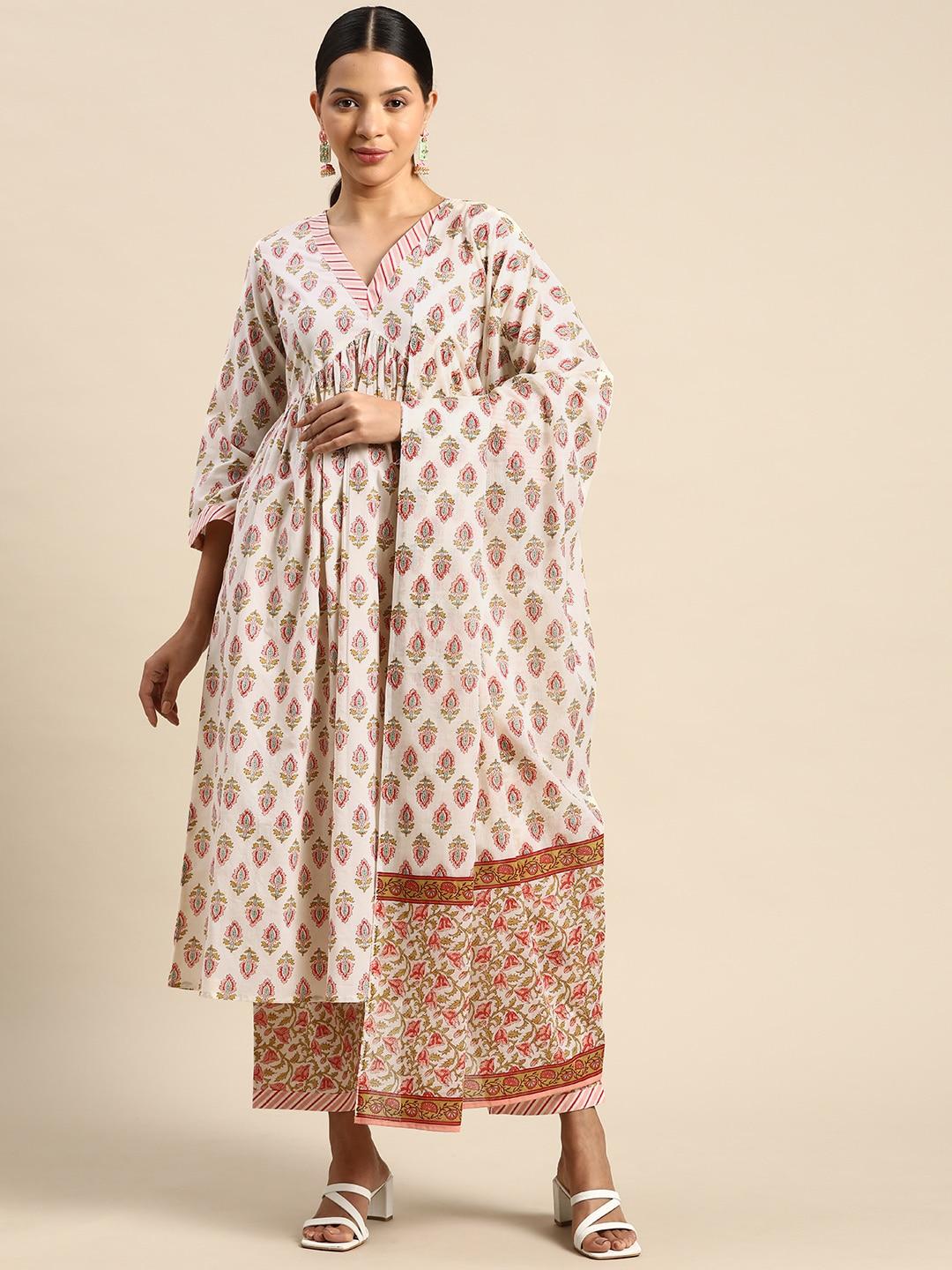 anayna Floral Printed Empire Pure Cotton Kurta with Trousers & With Dupatta