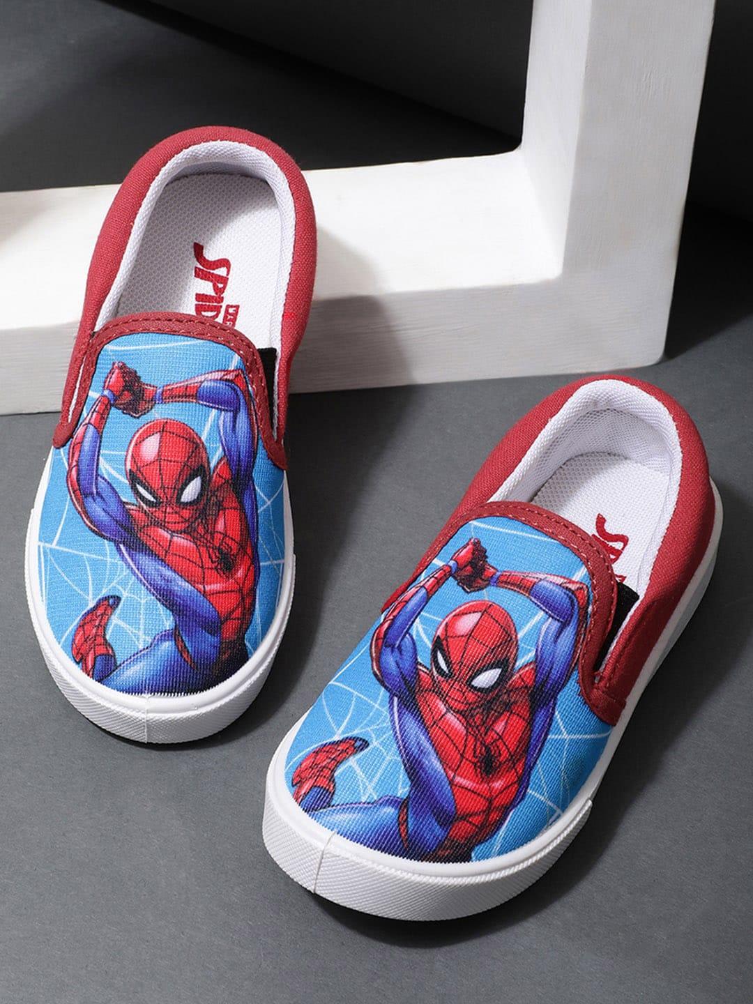 Kids Ville Boys Spiderman Printed Lightweight Canvas Comfort Insole Slip On Sneakers