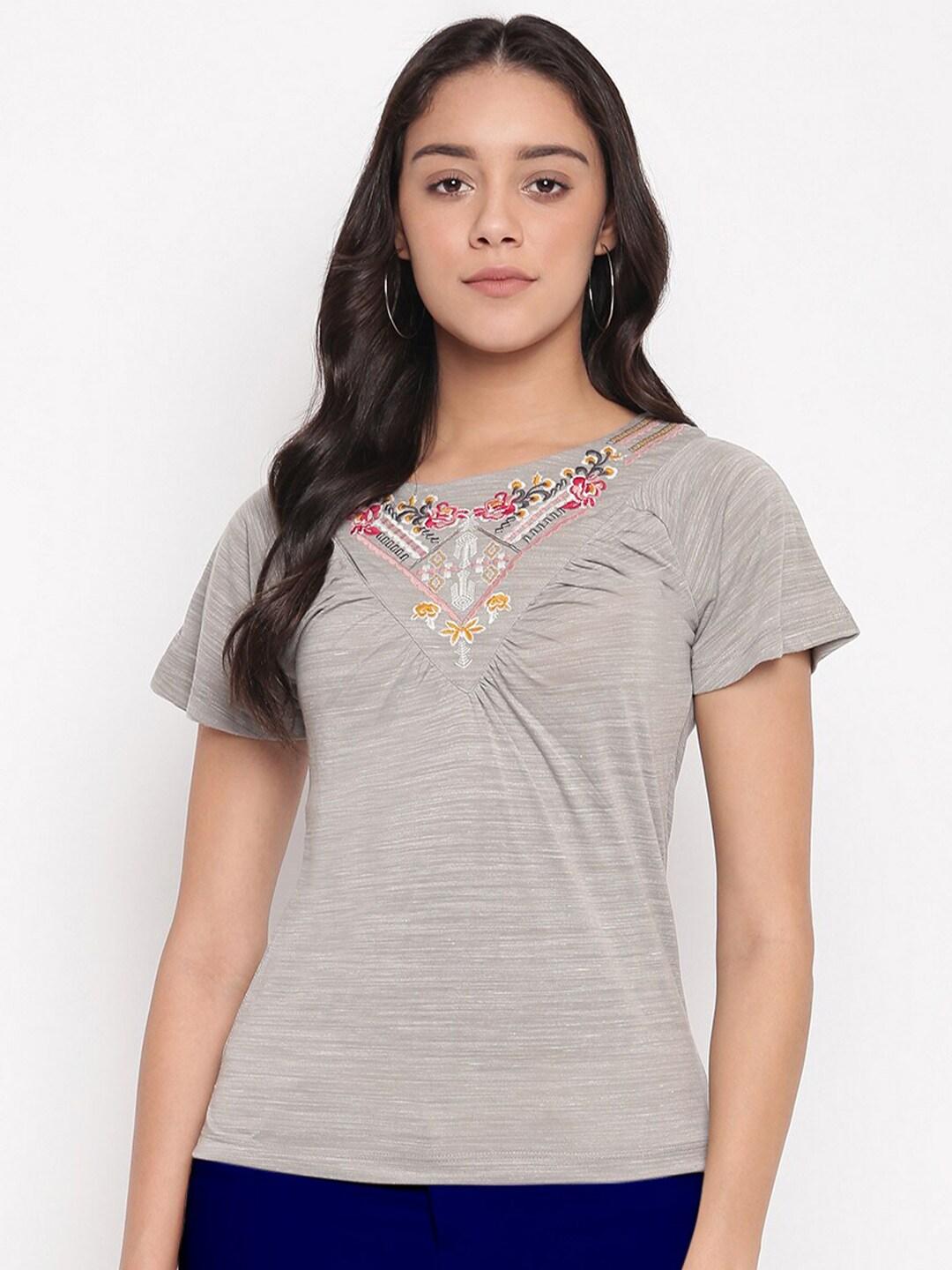 Miss Grace Floral Embroidered Round Neck Top