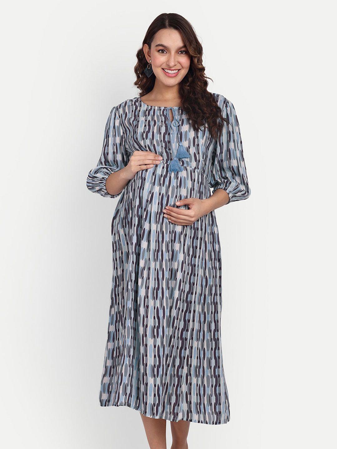 aaruvi-ruchi-verma-geometric-printed-maternity-a-line-midi-dress