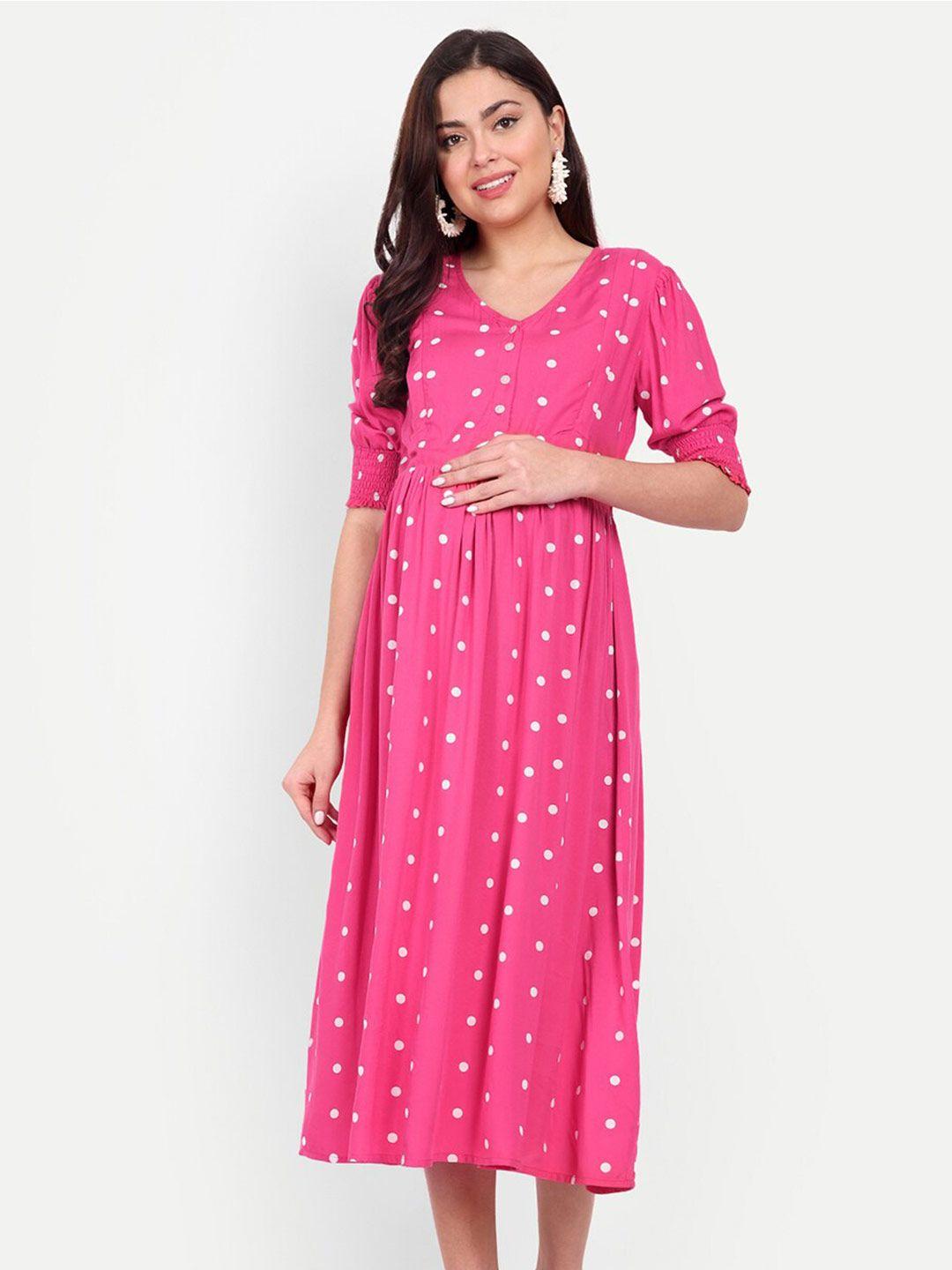 aaruvi-ruchi-verma-polka-dots-printed-maternity-a-line-midi-dress
