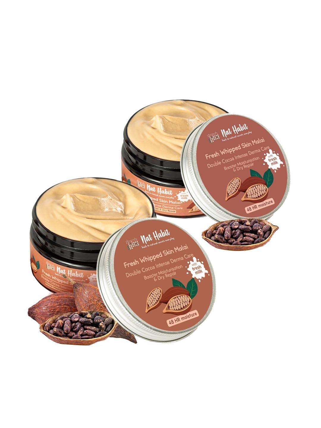 nat Habit Fresh Whipped Set Of 2 Skin Malai Double Cocoa For Intense Derma Care & Dry Repair Body Moisturization 120 ml Each