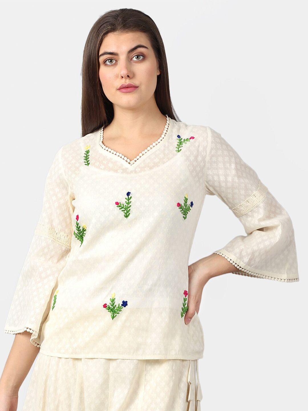 DART STUDIO Floral Embroidered Pure Cotton Top