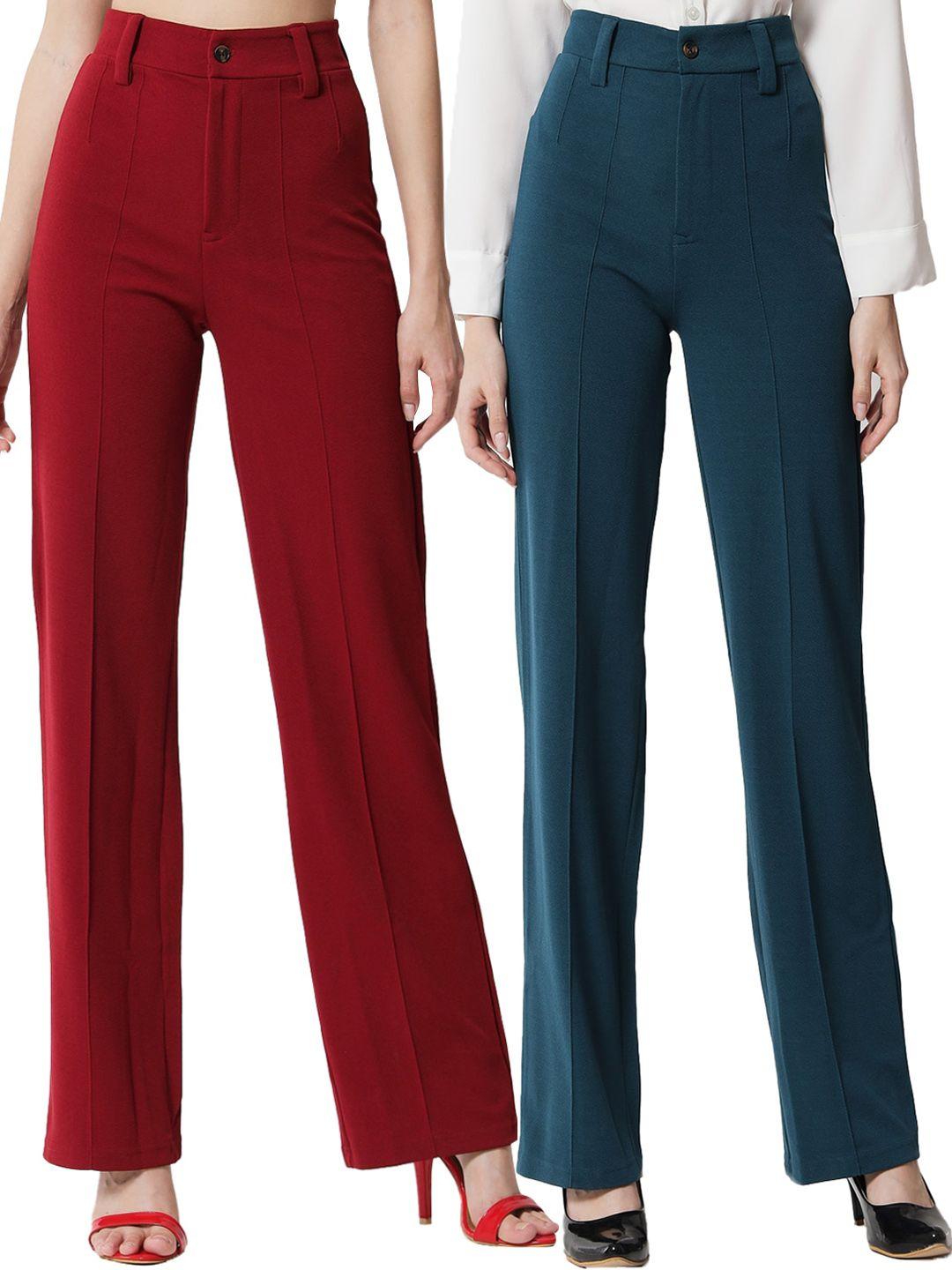 kotty-women-pack-of-2-relaxed-straight-leg-high-rise-easy-wash-parallel-trousers