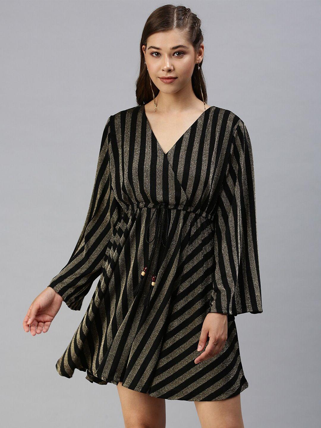 showoff-striped-v-neck-fit-&-flare-mini-dress