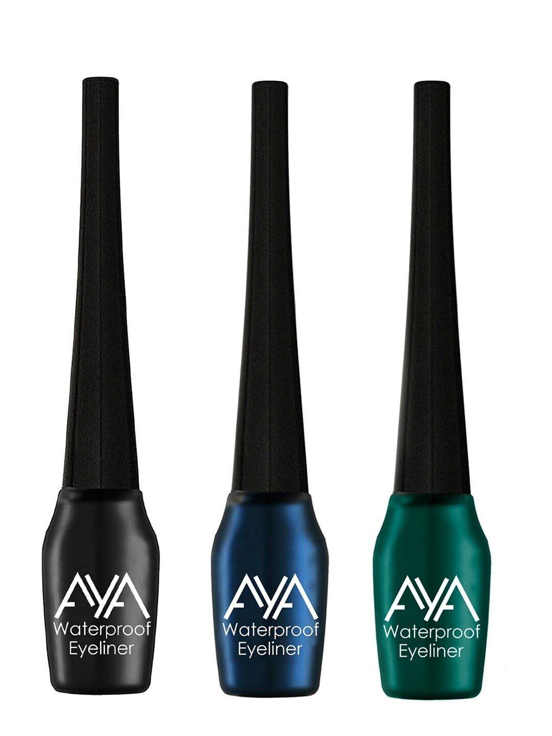 AYA Set Of 3 Long Lasting & Waterproof Liquid Eyeliners 5ml Each - Black + Blue + Green