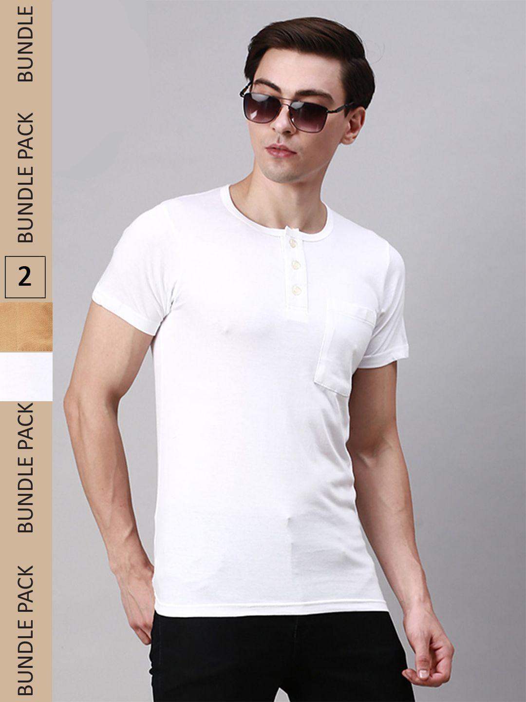 Lux Cozi Pack Of 2 Henley Neck Cotton T-shirt