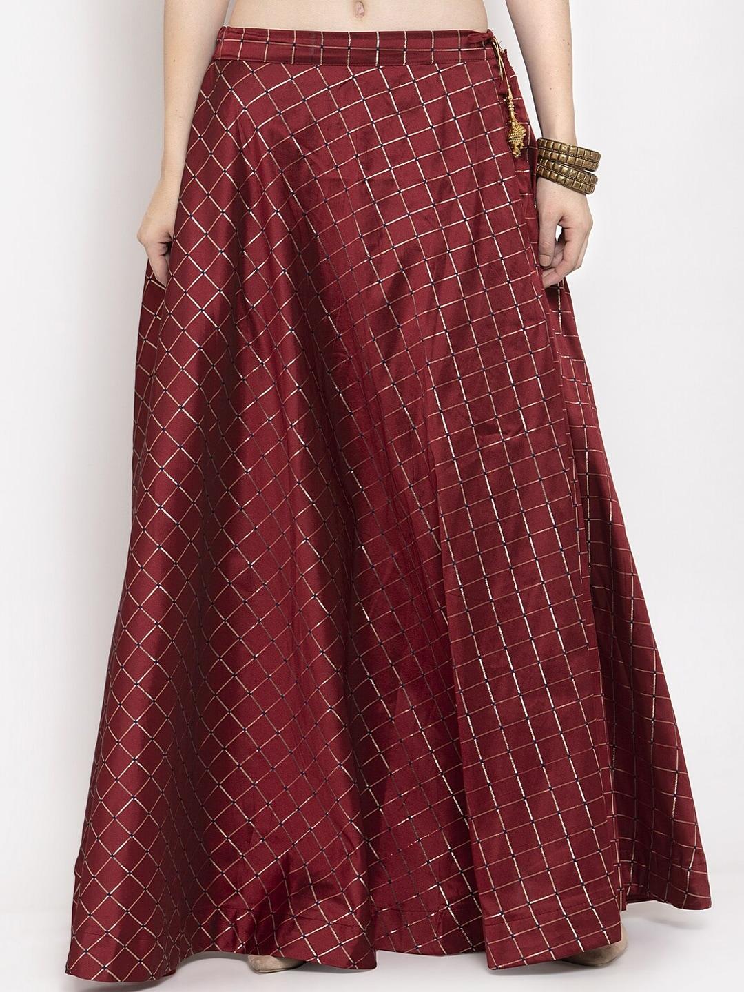 clora-creation-slip-on-checked-flared-maxi-skirt