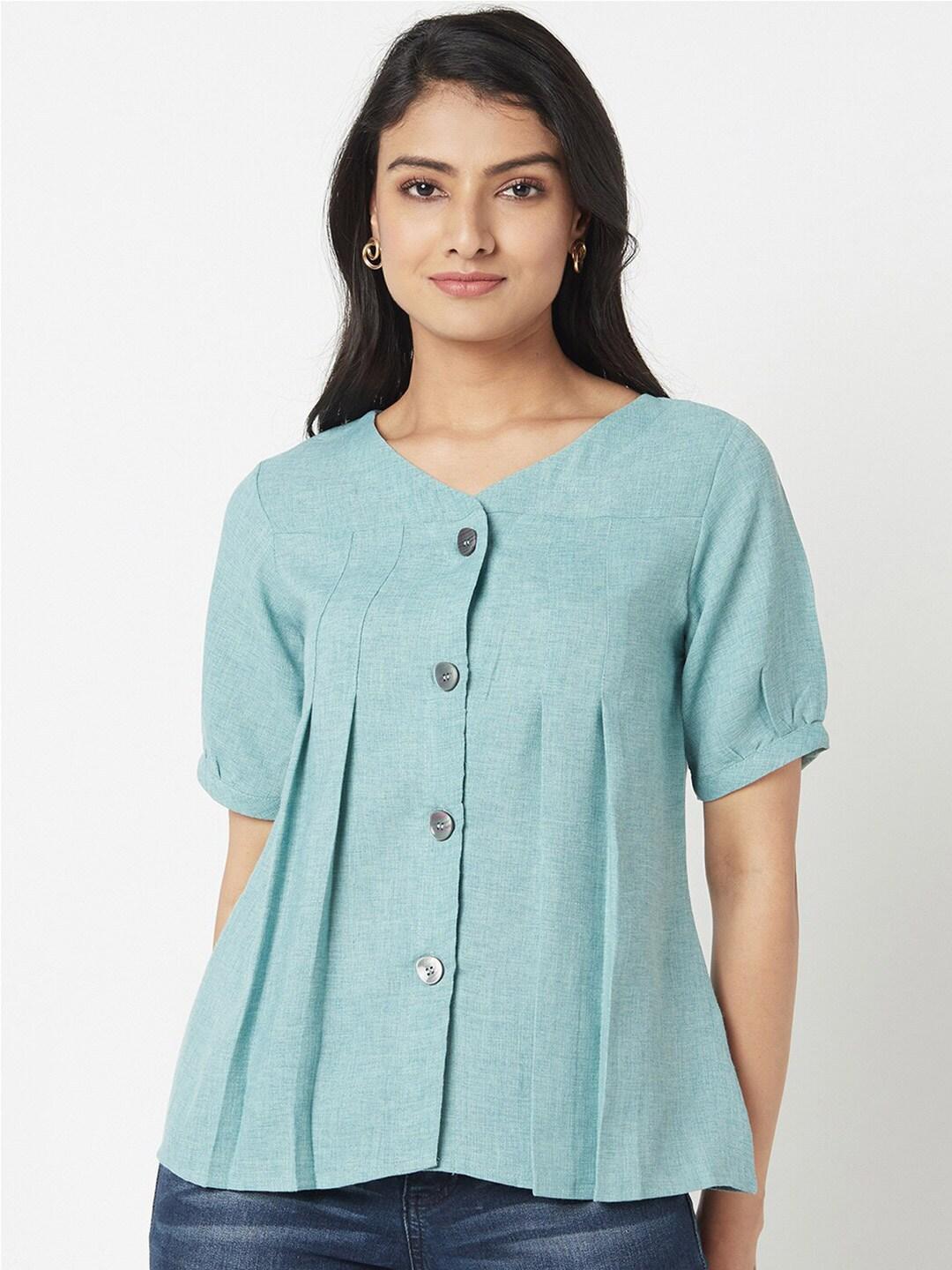 Miss Grace V-Neck Puff Sleeves A-Line Top