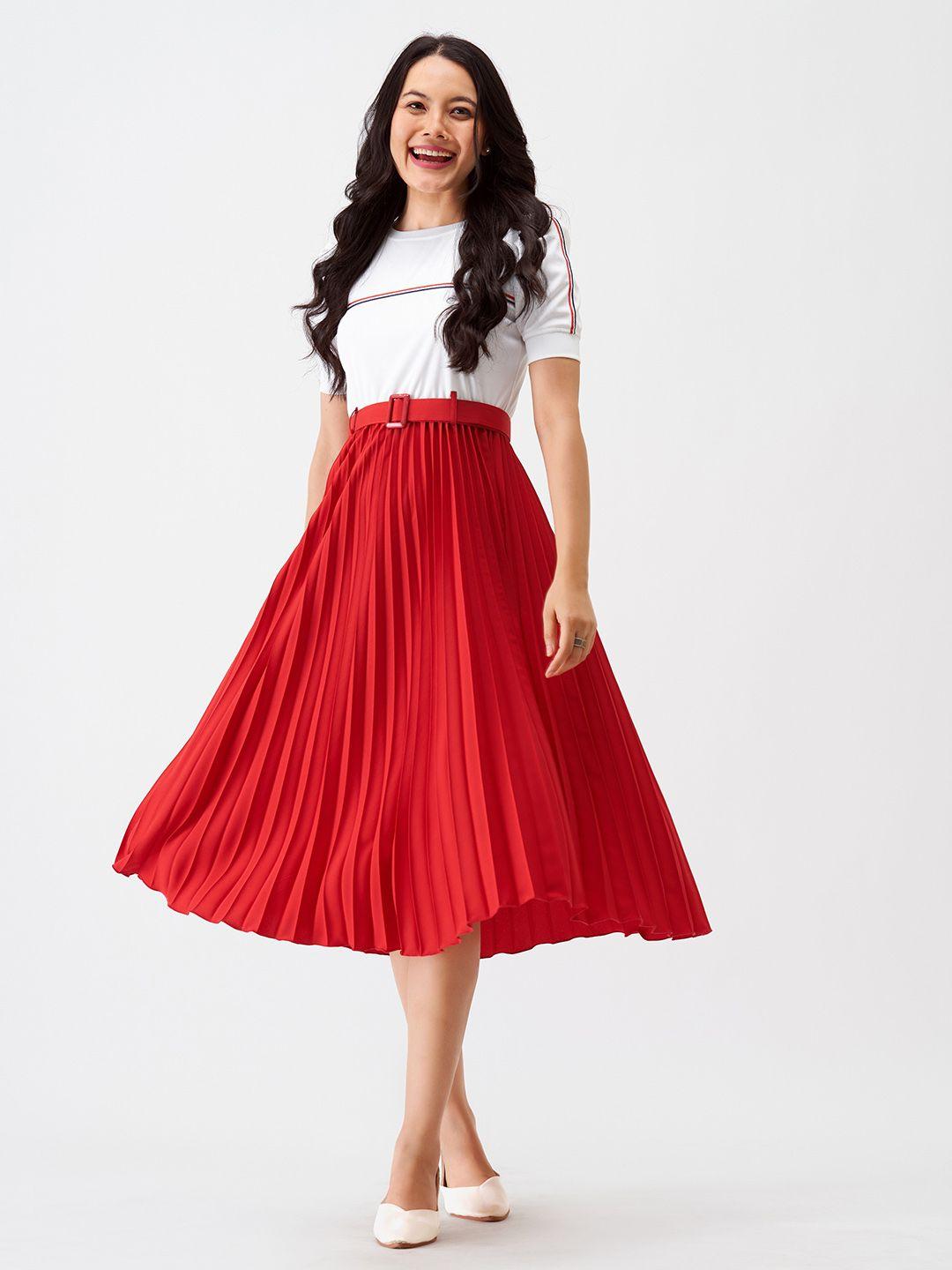 aask-red-colourblocked-crepe-fit-&-flare-midi-dress