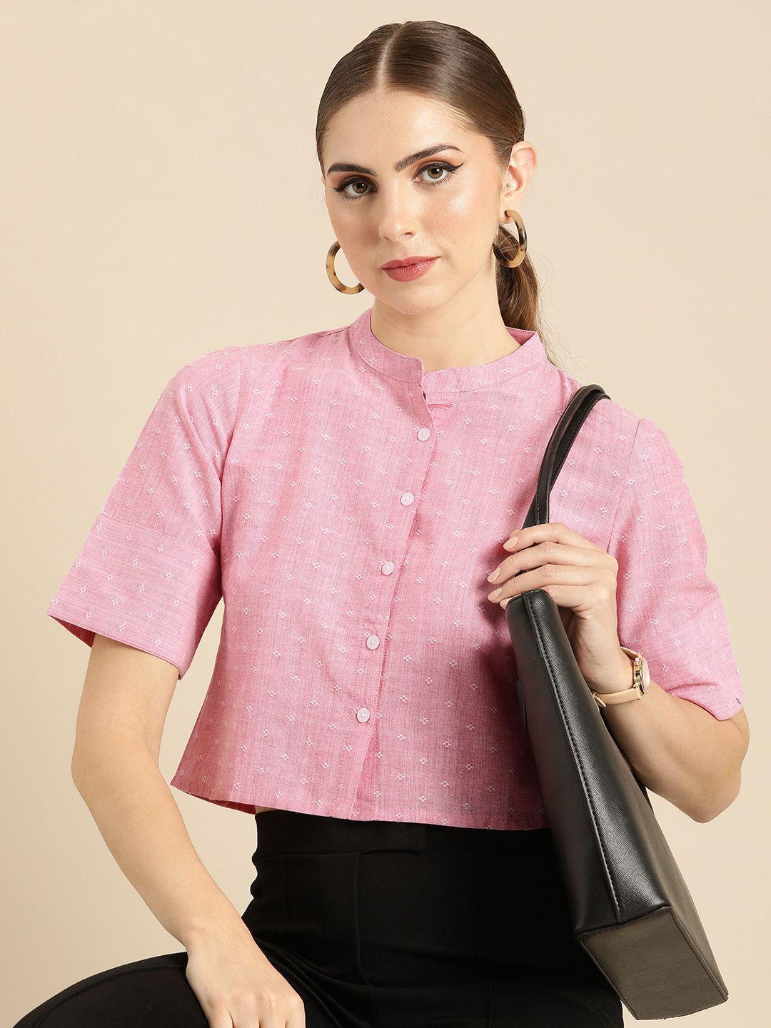 Anouk Mandarin Collar Shirt Style Crop Top