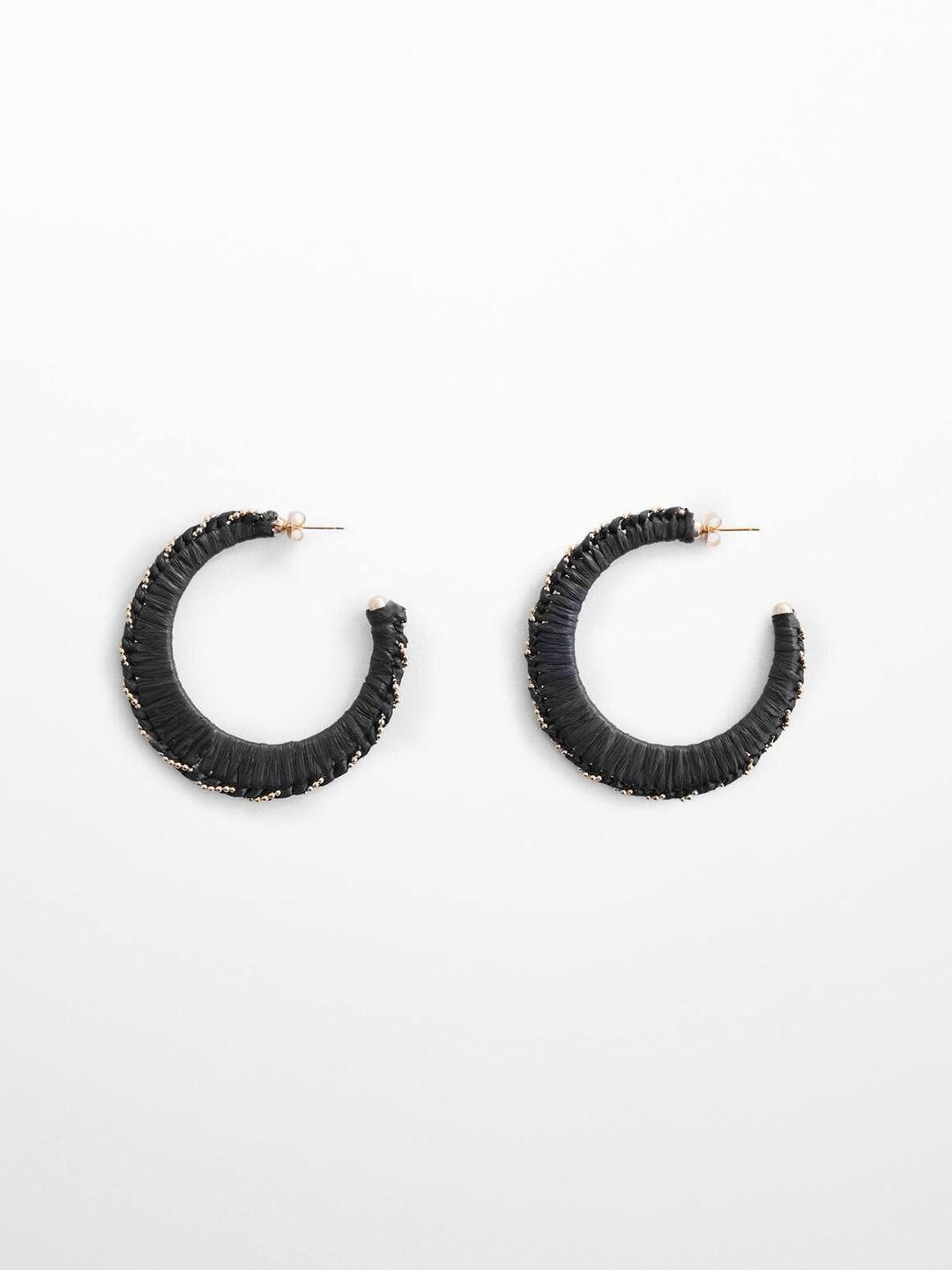 MANGO Women Beads Studded Circular-Shaped Half Hoop Earrings