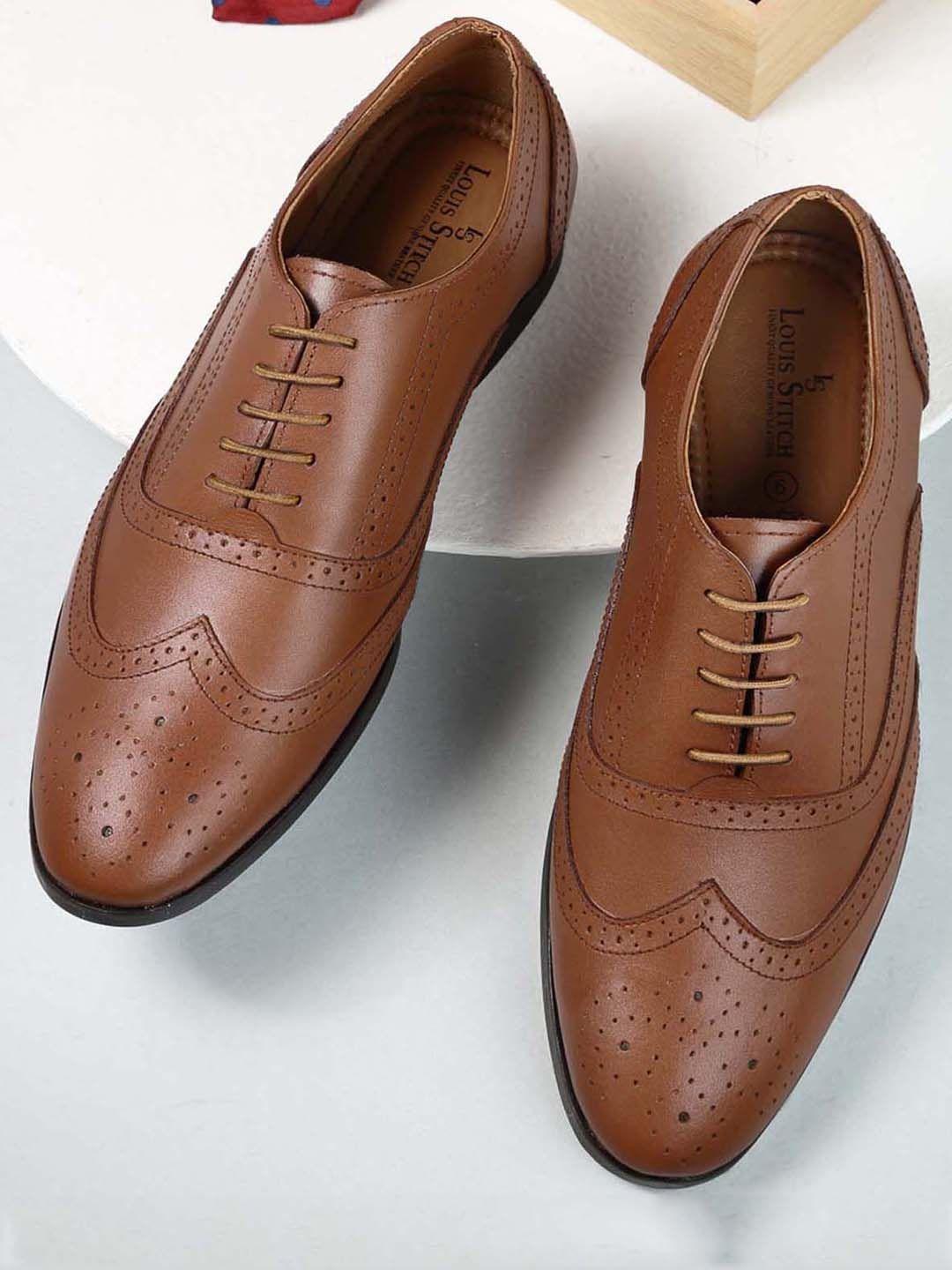 Men Russet Tan Solid Leather Formal Lace Up Brogues Shoes