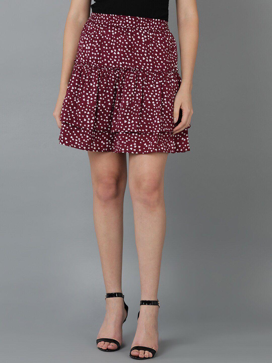 VAHSON Graphic Printed Crepe Layered Mini A-Line Skirt