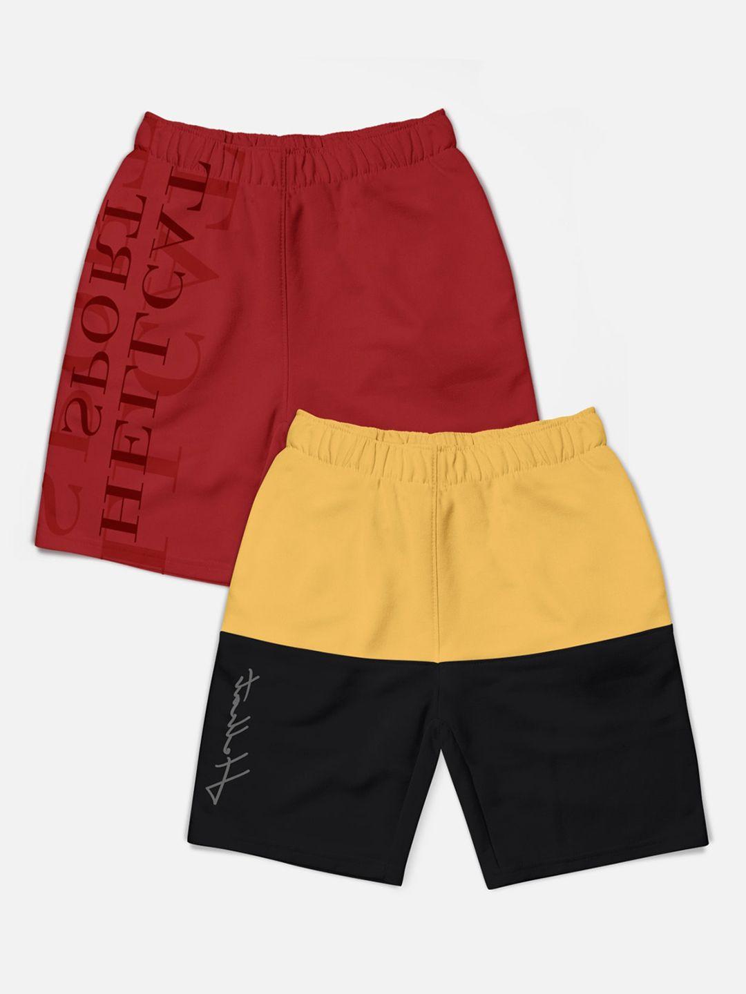 HELLCAT Boys Pack Of 2 Typography Printed Cotton Shorts