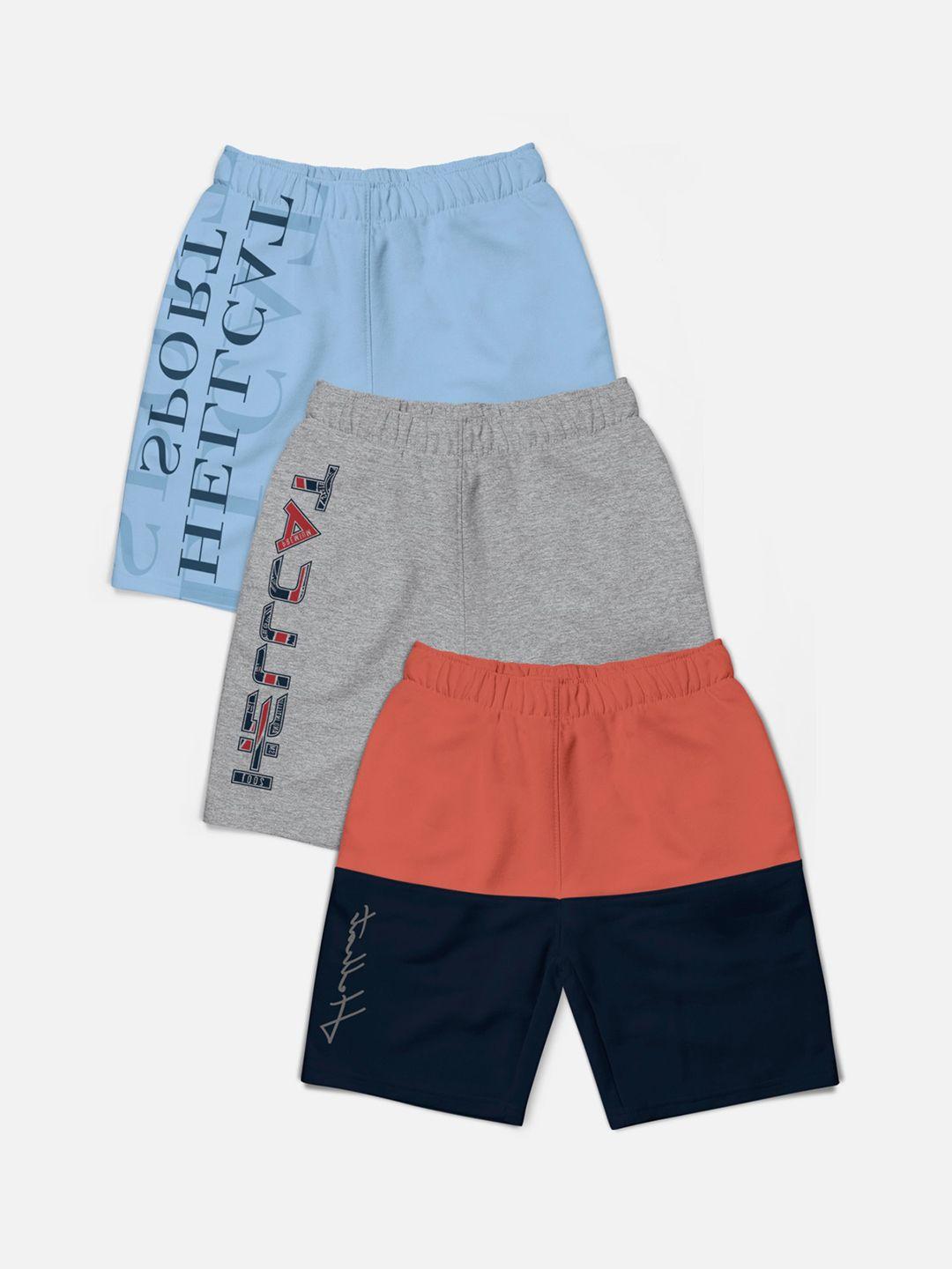 HELLCAT Boys Pack Of 3 Typography Printed Regular Shorts