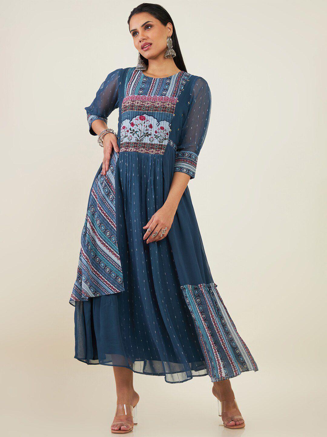 soch-floral-printed-georgette-fit-&-flare-midi-ethnic-dress