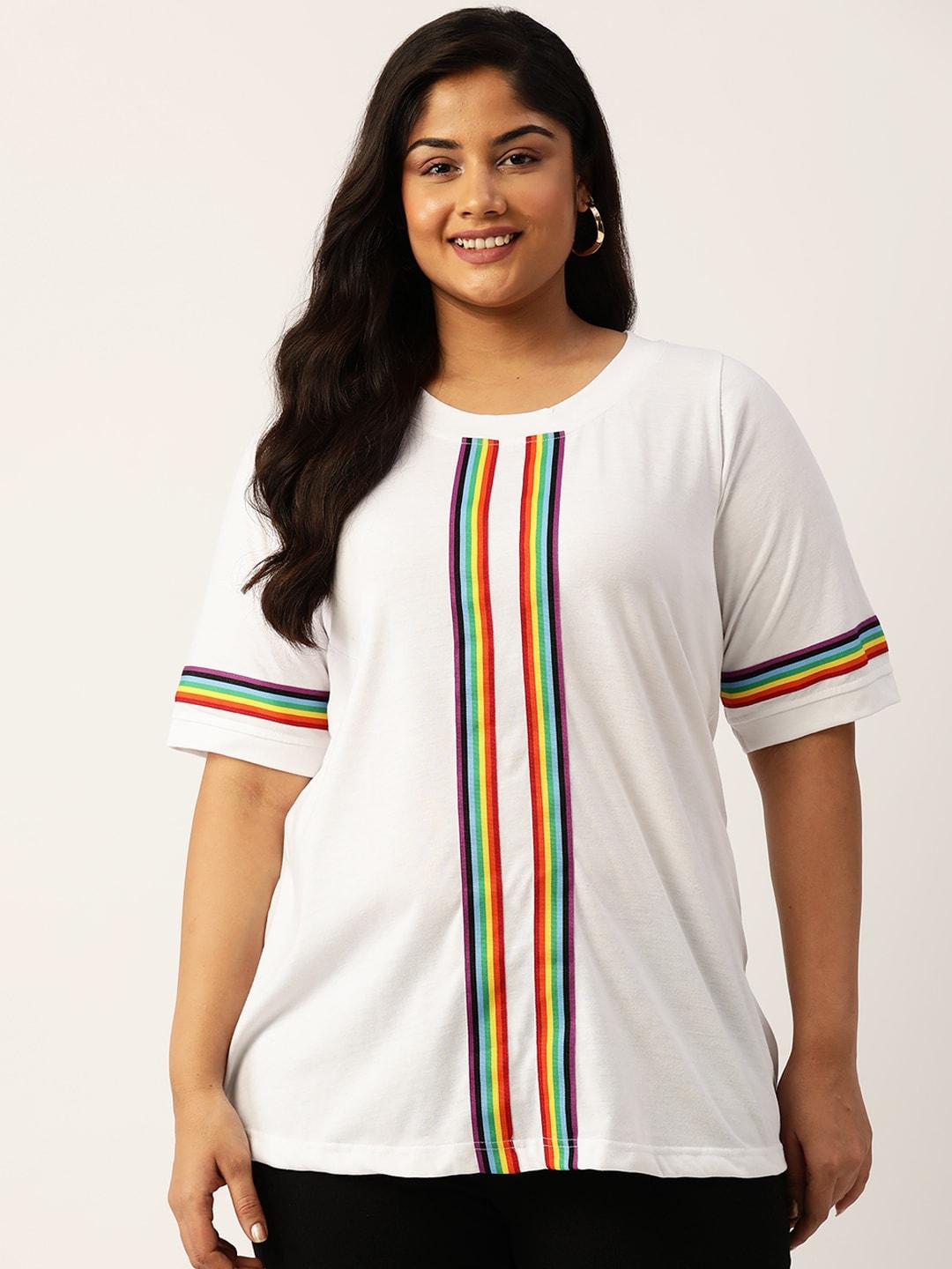 theRebelinme Plus Size Striped Pure Cotton T-shirt