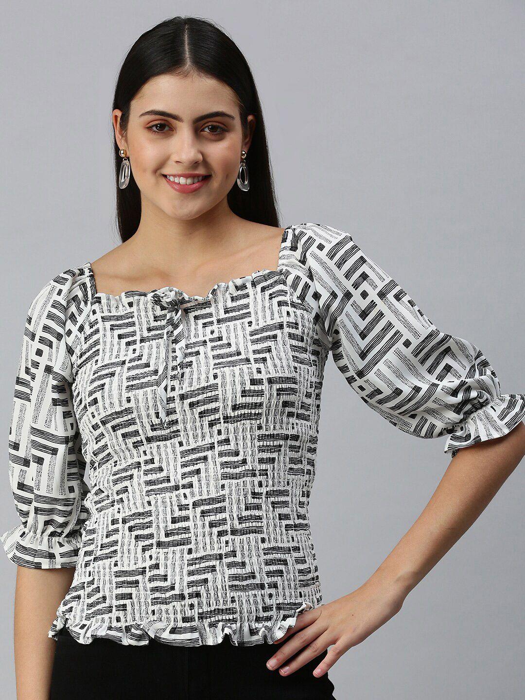 showoff-geometric-printed-square-neck-puff-sleeves-top