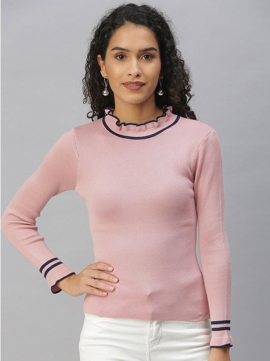 showoff-high-neck-long-sleeves-ruffled-fitted-top
