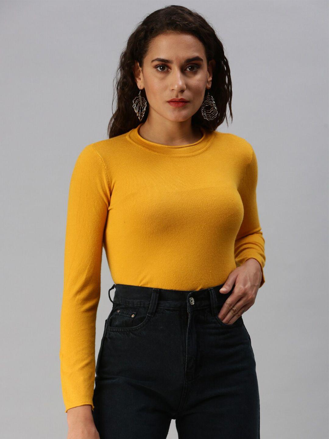 SHOWOFF Round Neck Knitted Fitted Top