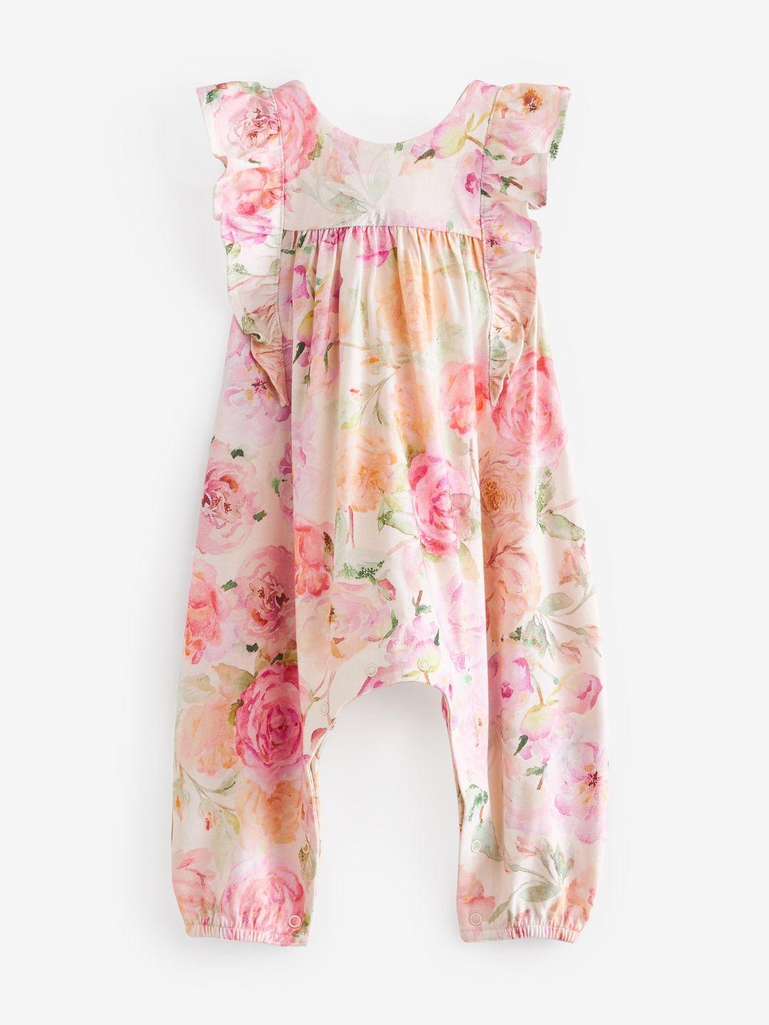 NEXT Girls Floral Print Flutter Sleeves Pure Cotton Rompers