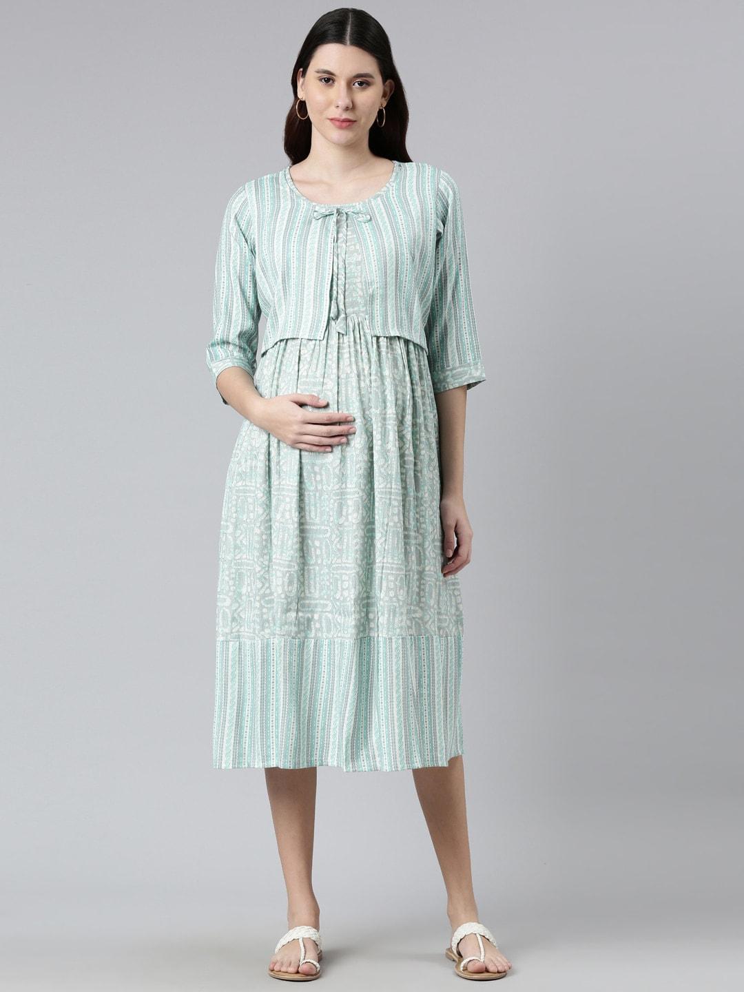 GOLDSTROMS Tie-Up Neck Ethnic Printed Maternity A-Line Midi Dress