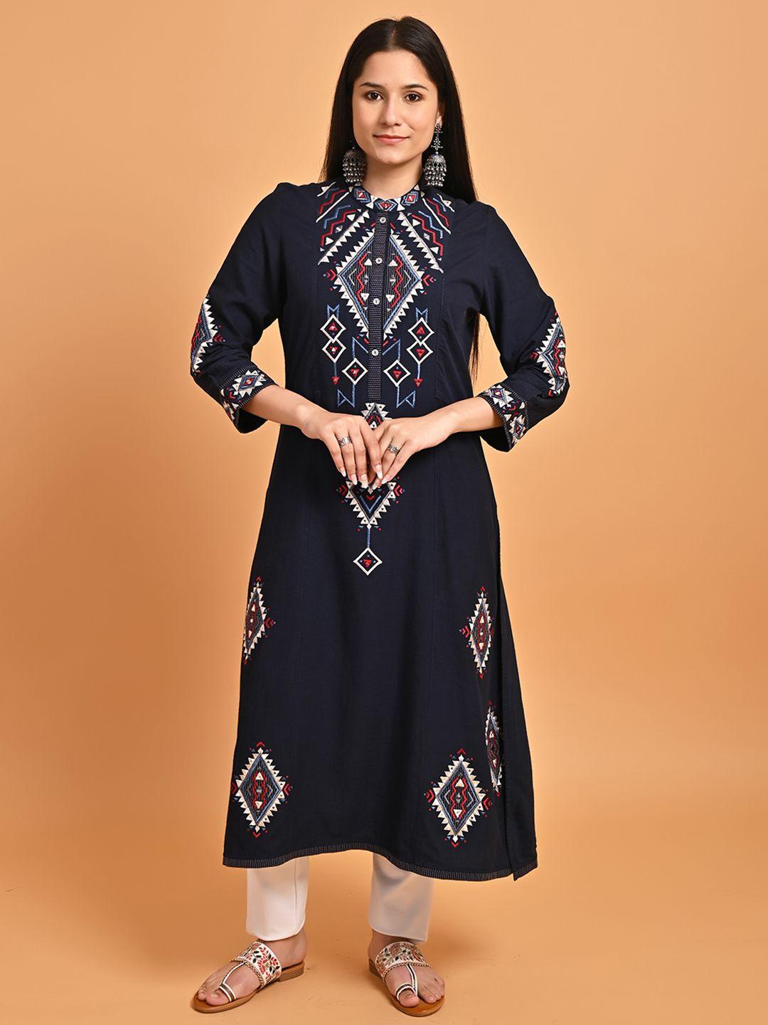 lakshita-geometric-embroiderd-mandarin-collar-mirror-work-kurta