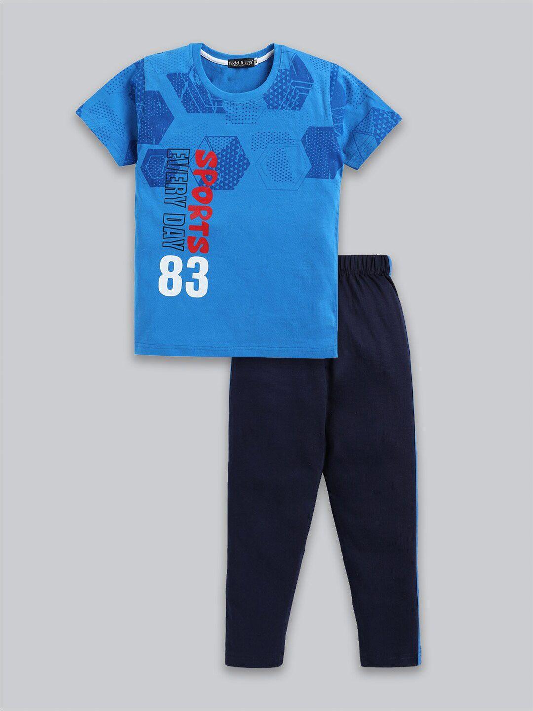 Todd N Teen Boys Printed Pure Cotton Round Neck T-shirt with Trousers Clothing Set