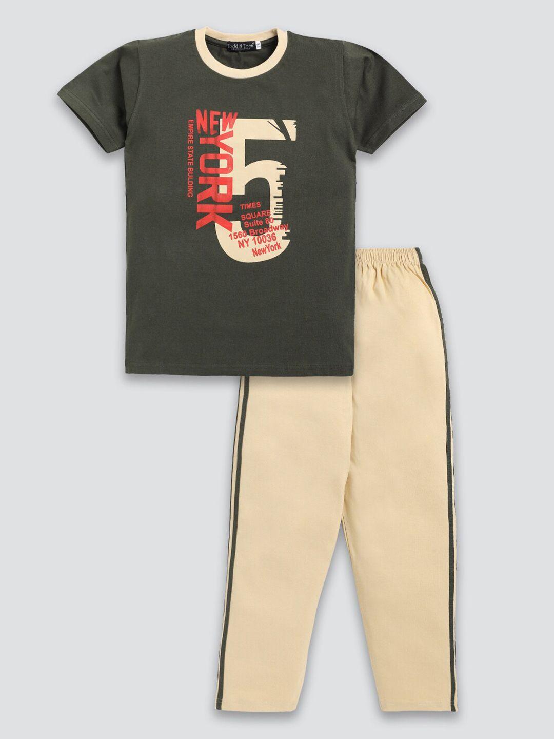 Todd N Teen Boys Typographic Printed Pure Cotton T-shirt with Trousers