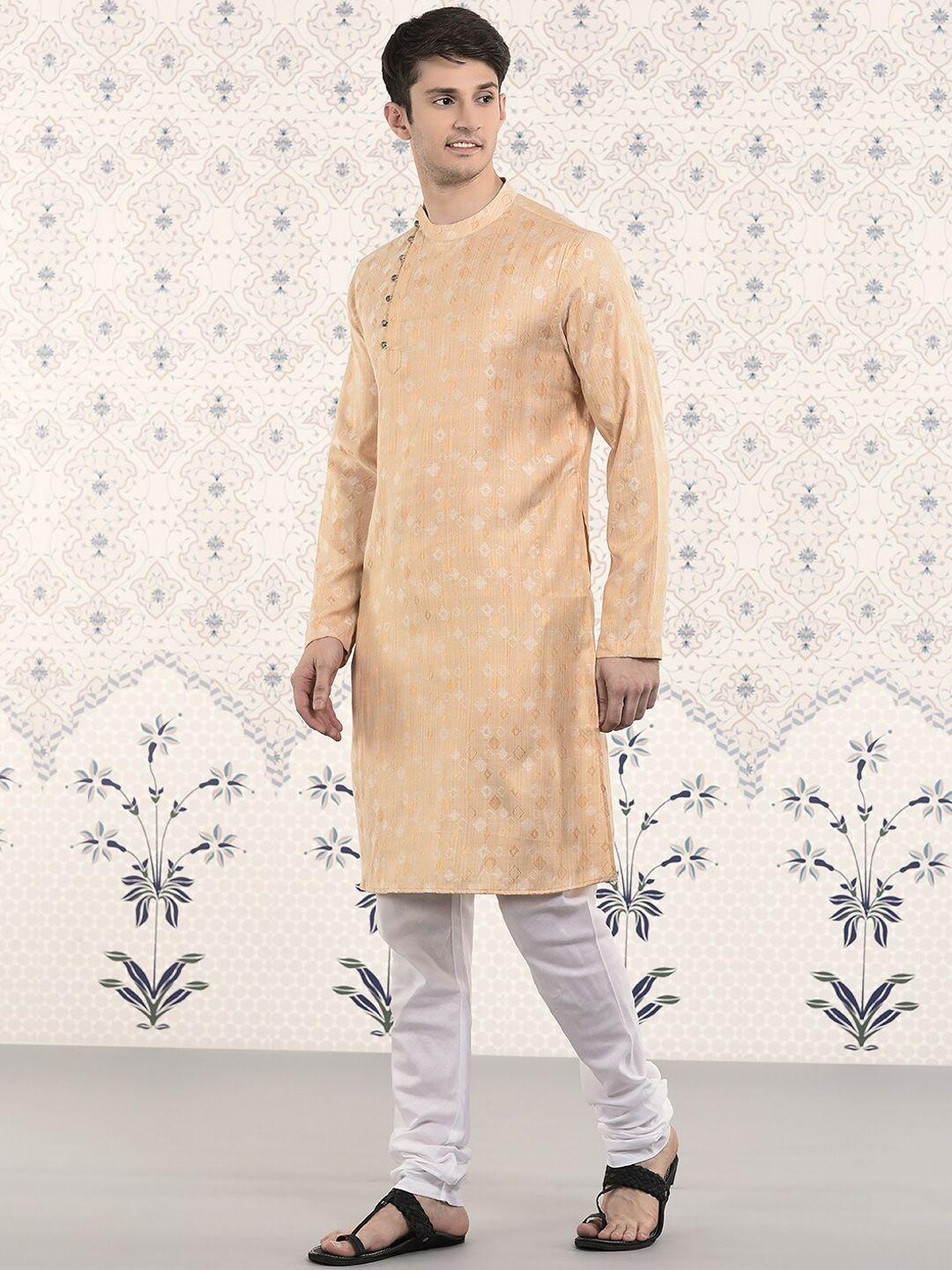 ode-by-house-of-pataudi-geometric-woven-design-regular-kurta-with-churidar