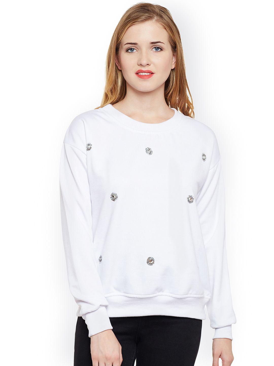 Belle Fille Women White Solid Sweatshirt
