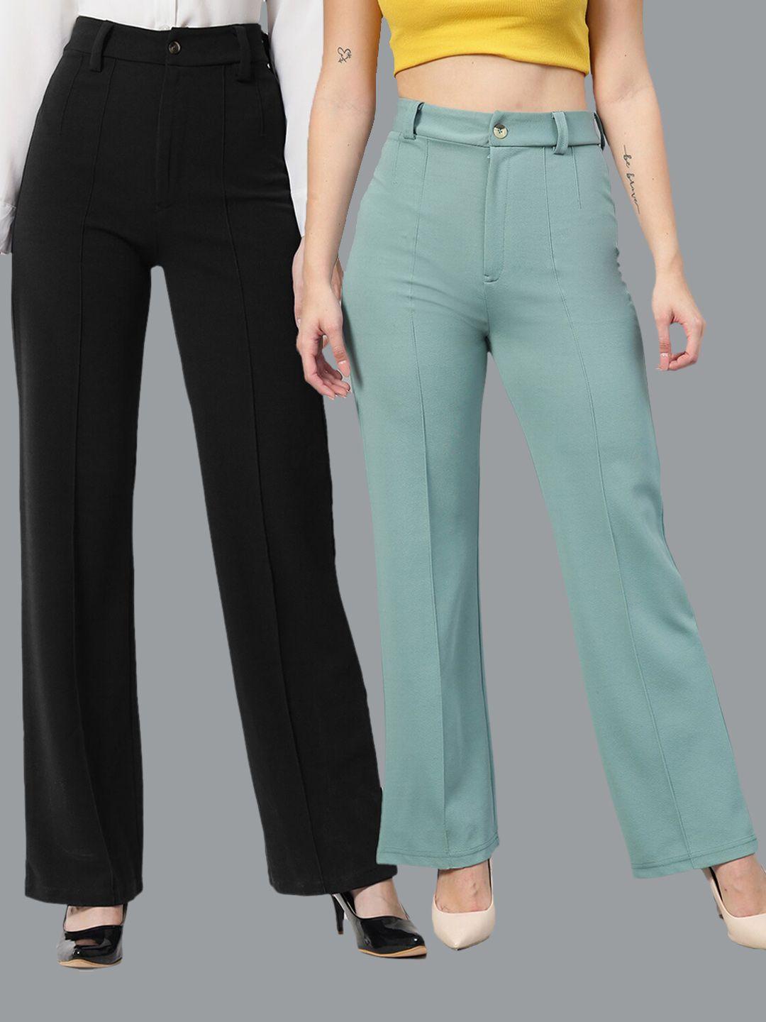 Kotty Women Pack Of 2 Straight Fit High-Rise Easy Wash Parallel Trousers