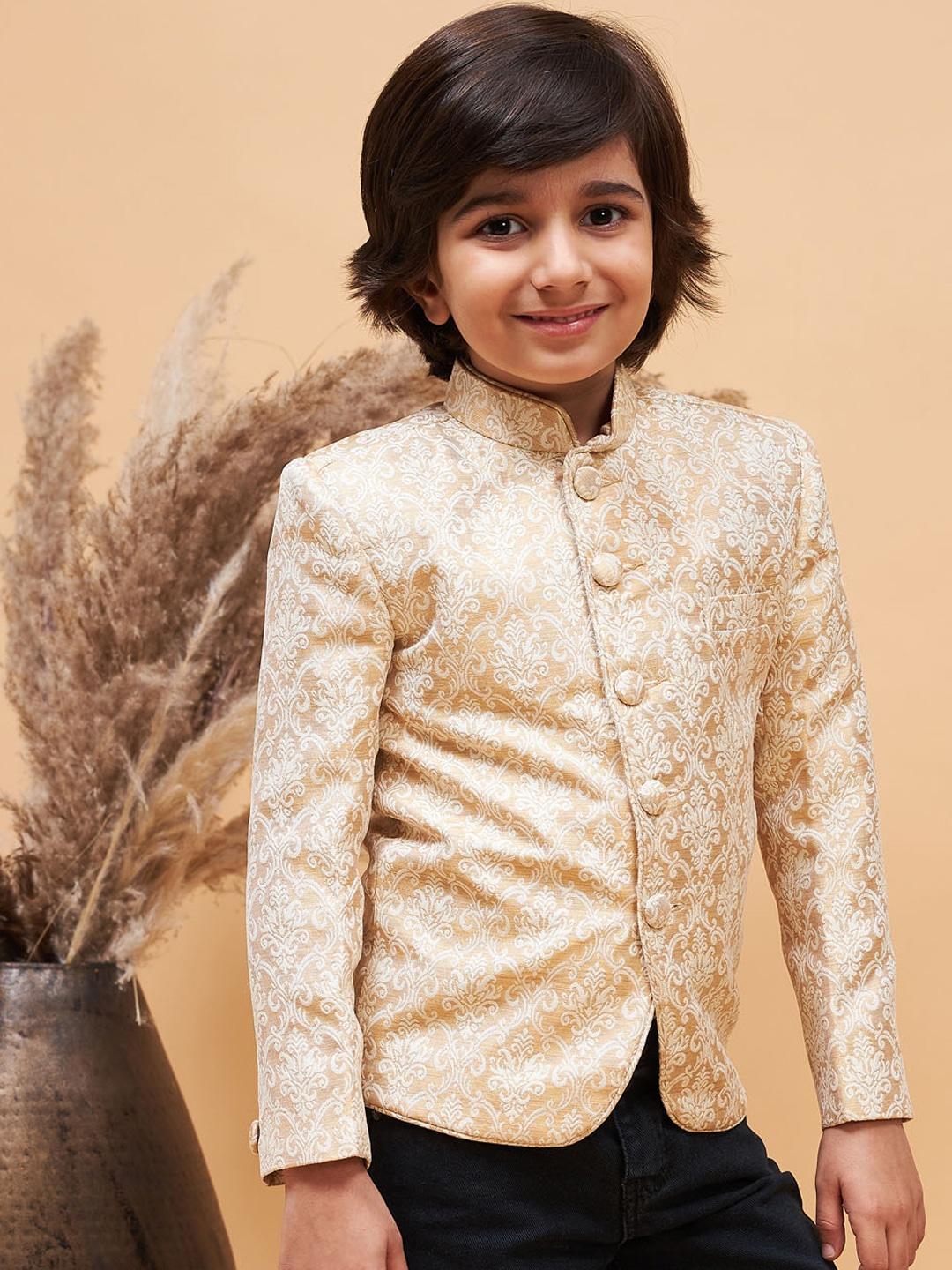 Vastramay Boys Woven Design Brocade Silk Banarasi Blazer