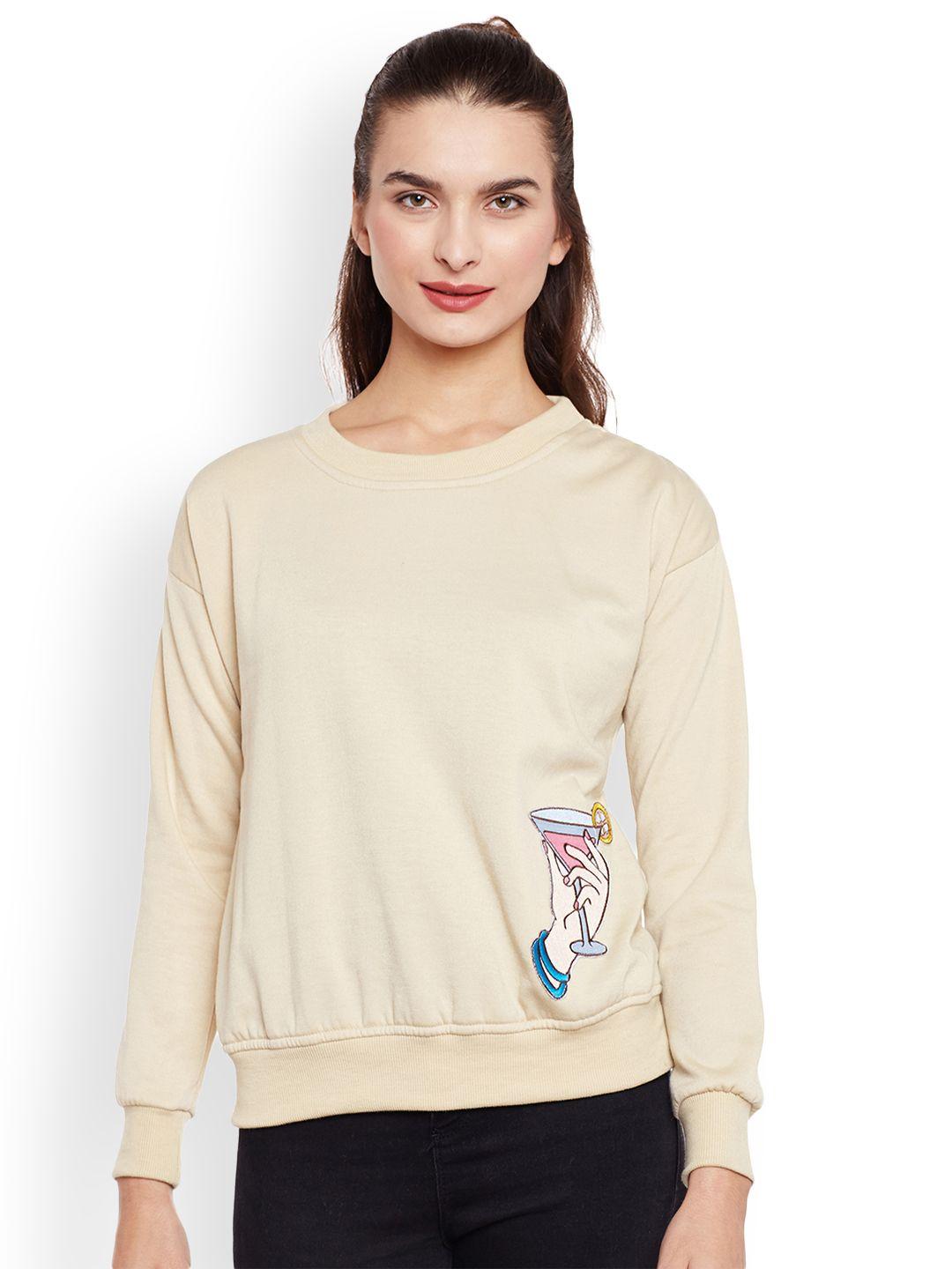 Belle Fille Women Beige Solid Sweatshirt
