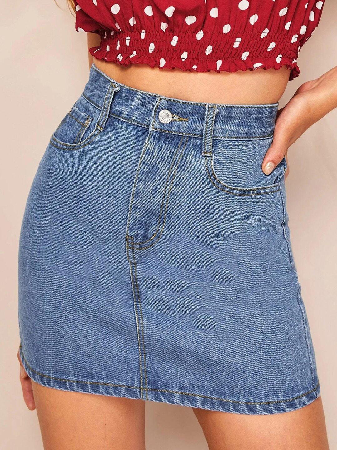 Kotty Cotton Lycra Denim A-Line Mini Skirt