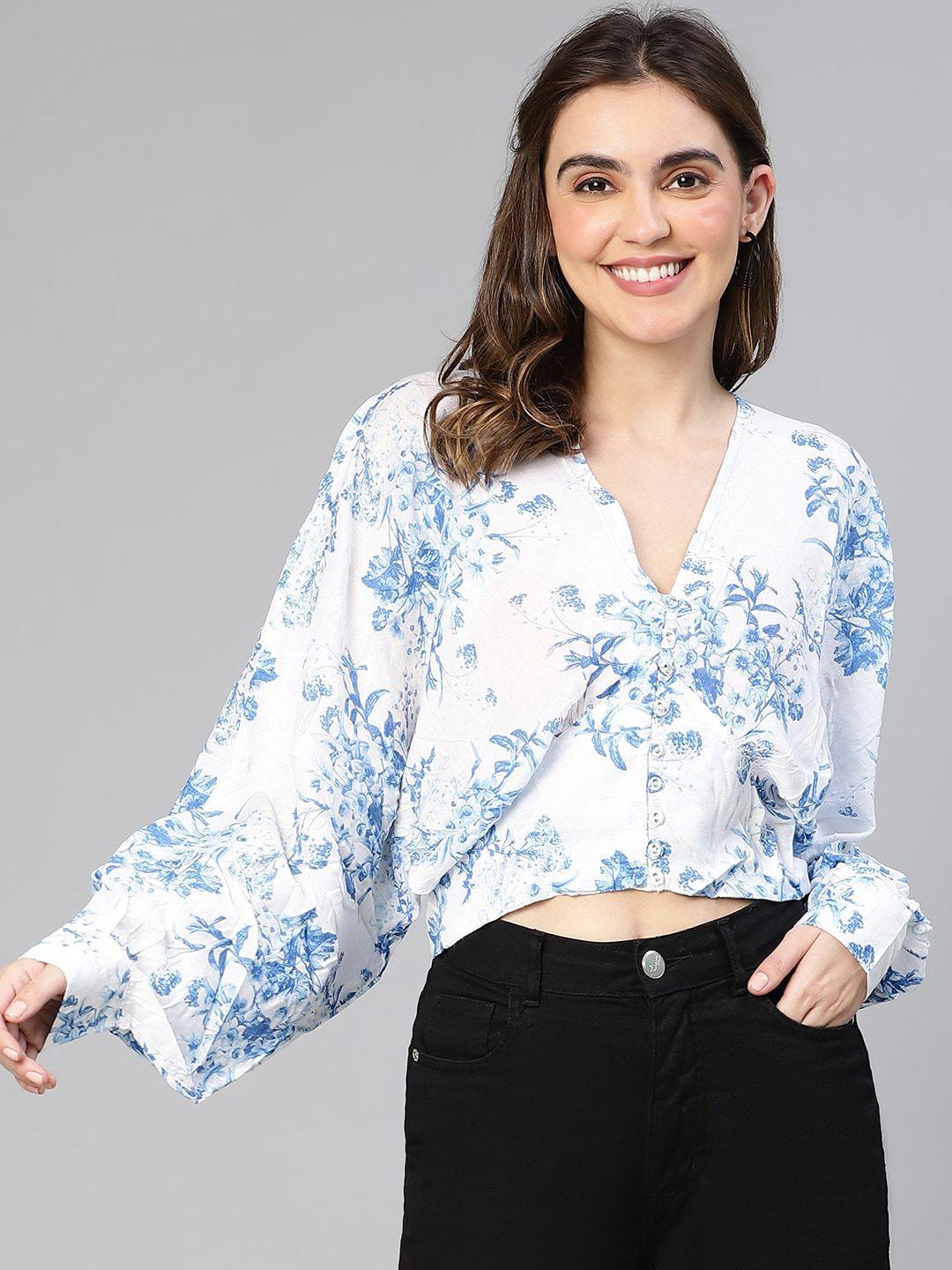 oxolloxo-floral-print-puff-sleeve-elasticated-crop-top