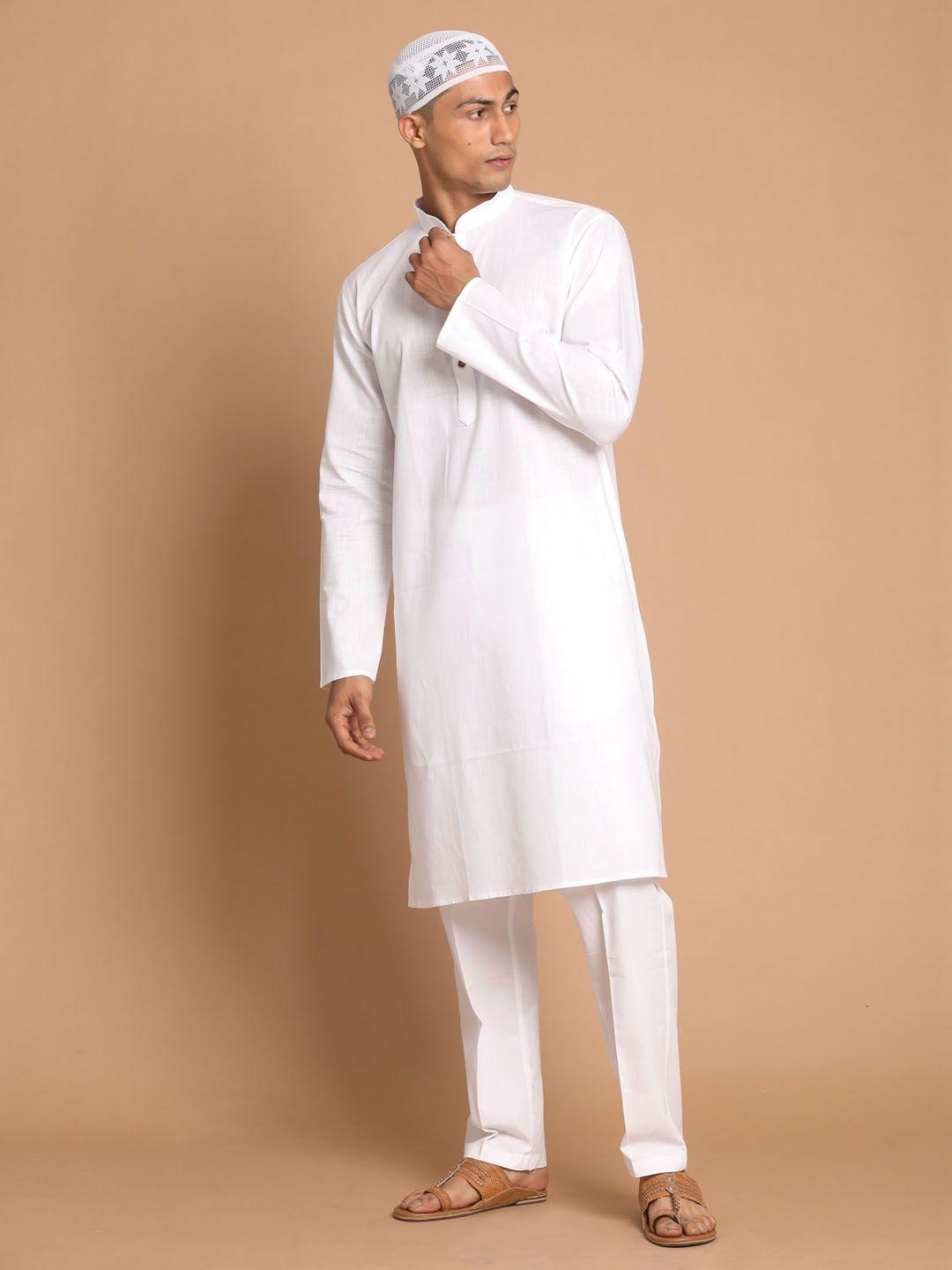 vastramay-mandarin-collar-straight-kurta-with-pyjamas-&-cap