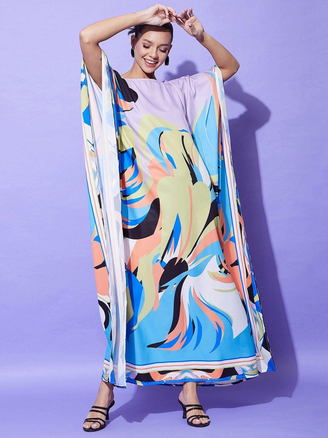 StyleStone Print Kimono Sleeve Satin Maxi Dress