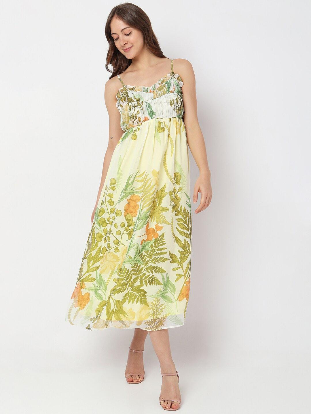 Vero Moda Shoulder Straps Floral Printed A-Line Midi Dress