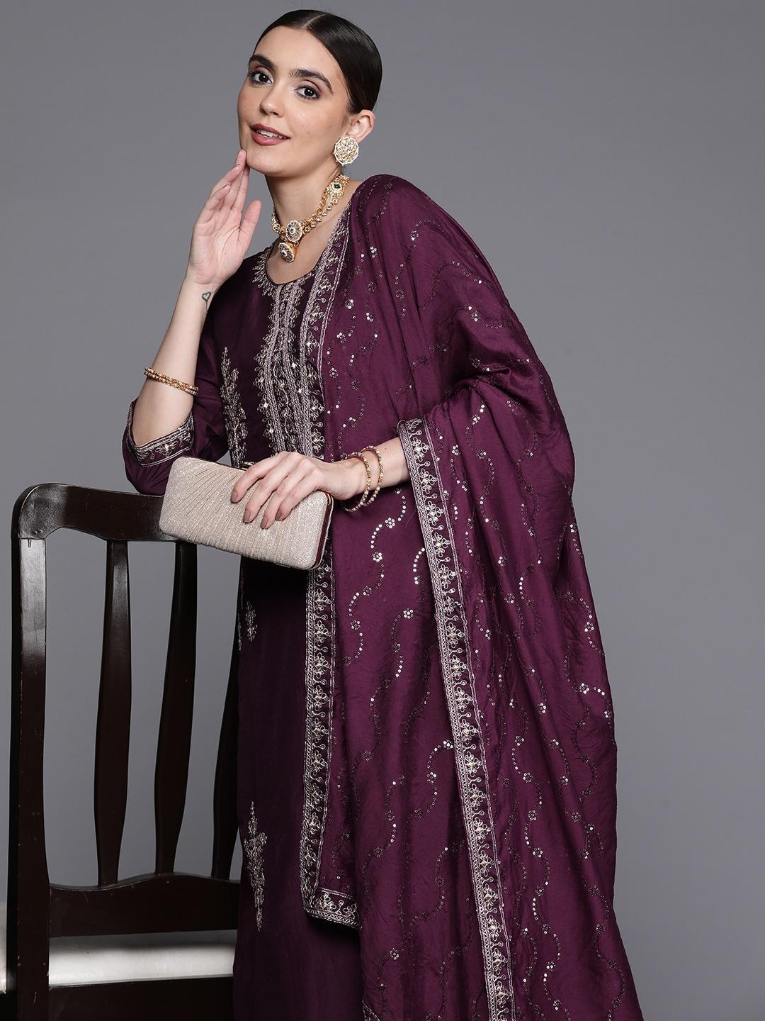 Indo Era Floral Embroidered Regular Sequinned Kurta with Trousers & With Dupatta